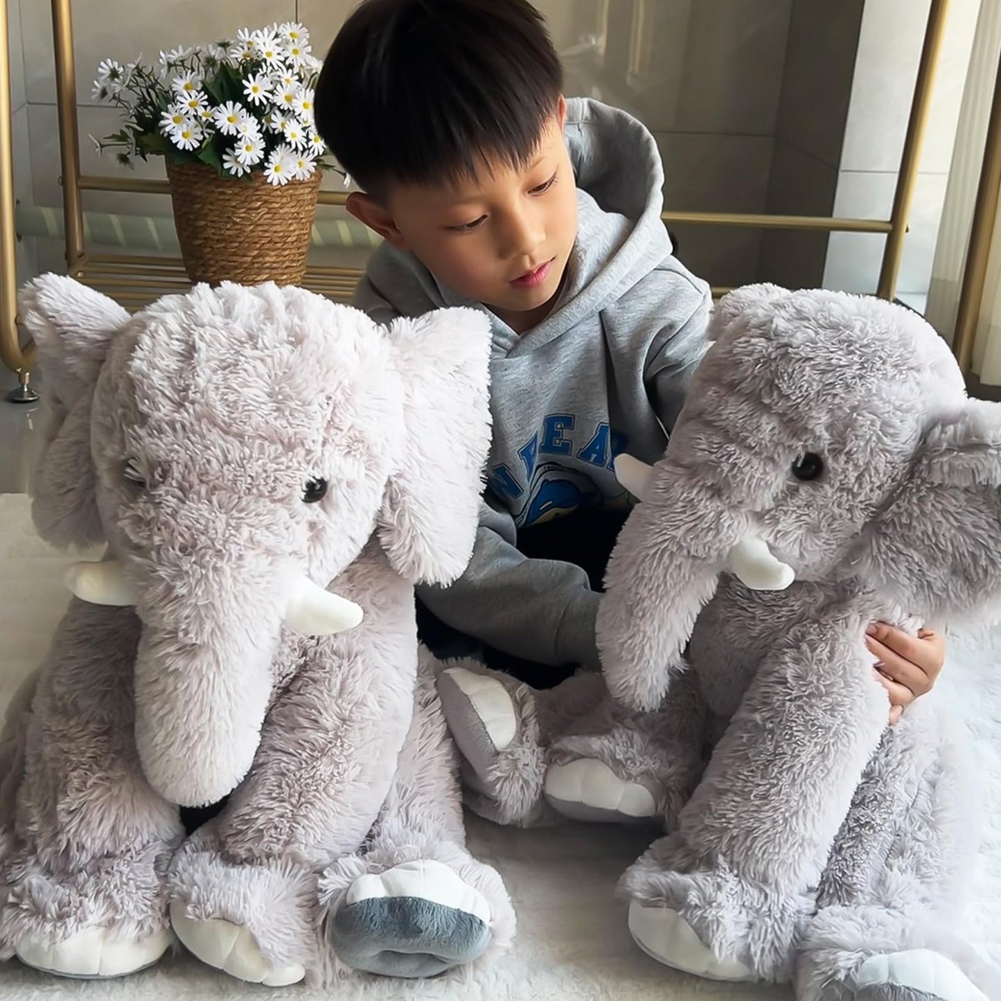 UBABER 19.2-Inch Large Elephant Plush — Soft Gray Elephant Stuffed Animal, Safe & Cozy Room Decor