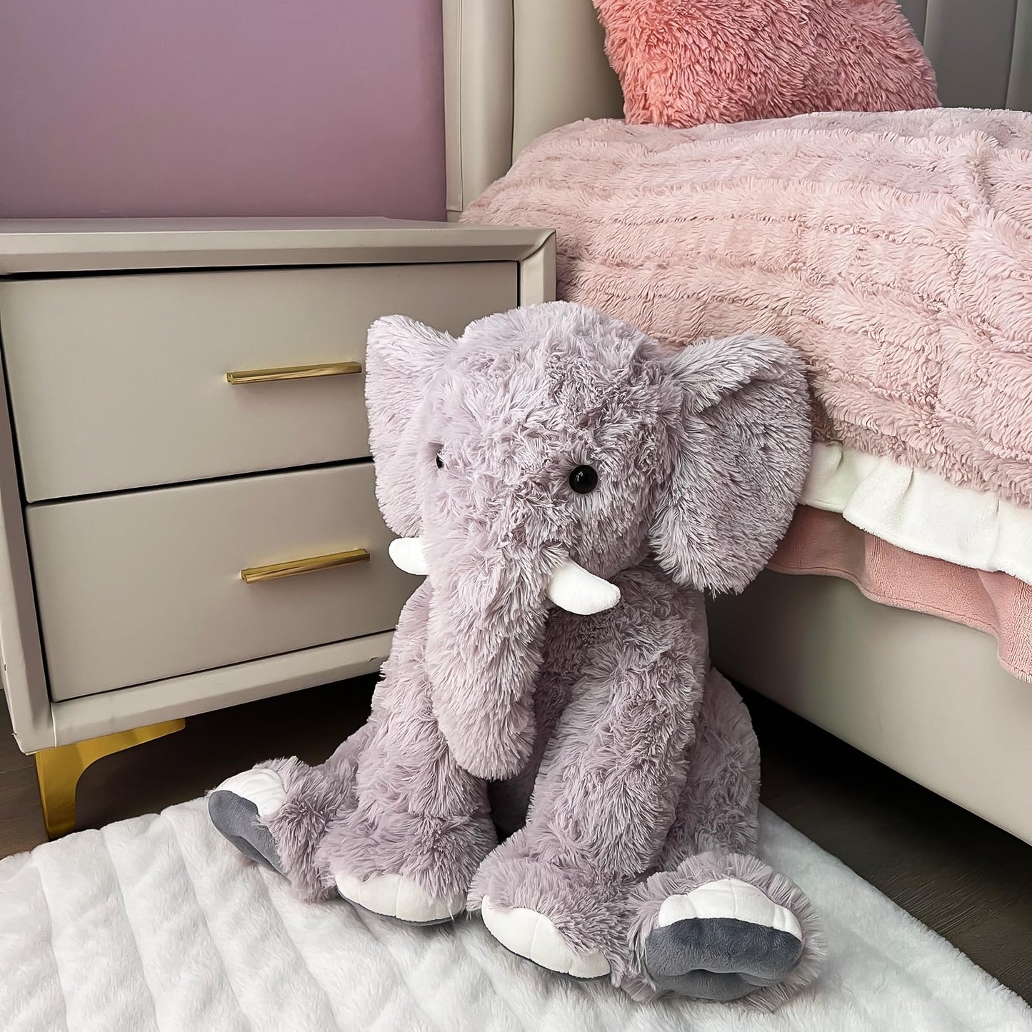UBABER 19.2-Inch Large Elephant Plush — Soft Gray Elephant Stuffed Animal, Safe & Cozy Room Decor