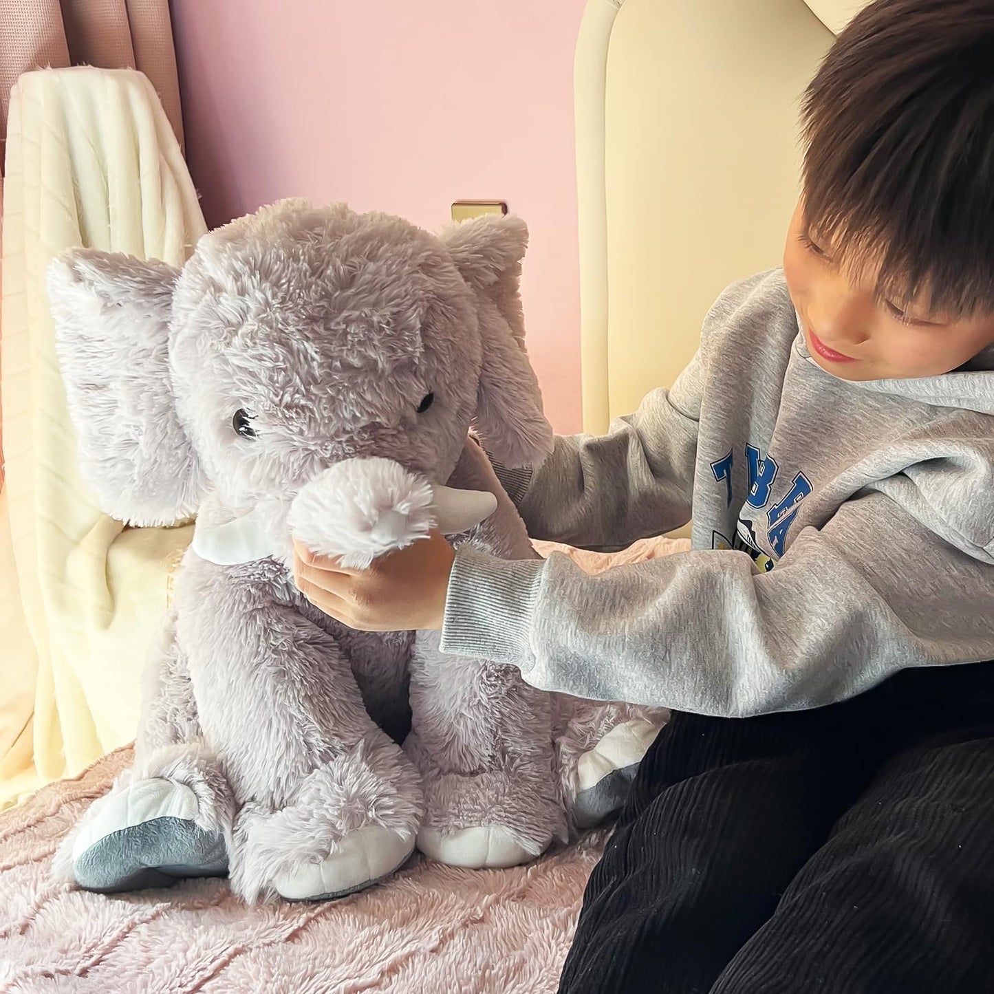 UBABER 19.2-Inch Large Elephant Plush — Soft Gray Elephant Stuffed Animal, Safe & Cozy Room Decor