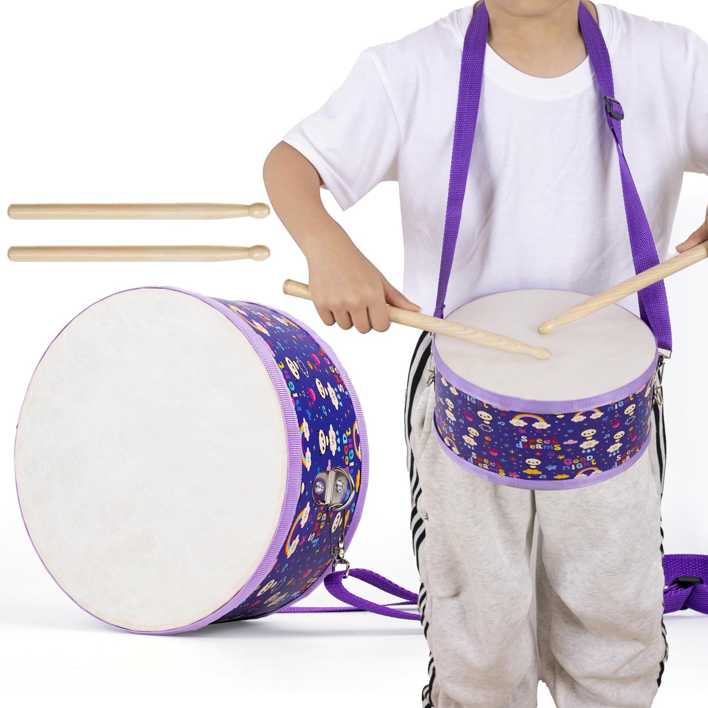 Ubblove Kids Drum Set with Adjustable Strap – Wearable Toddler Drum Kit for Ages 3-5 (Purple)