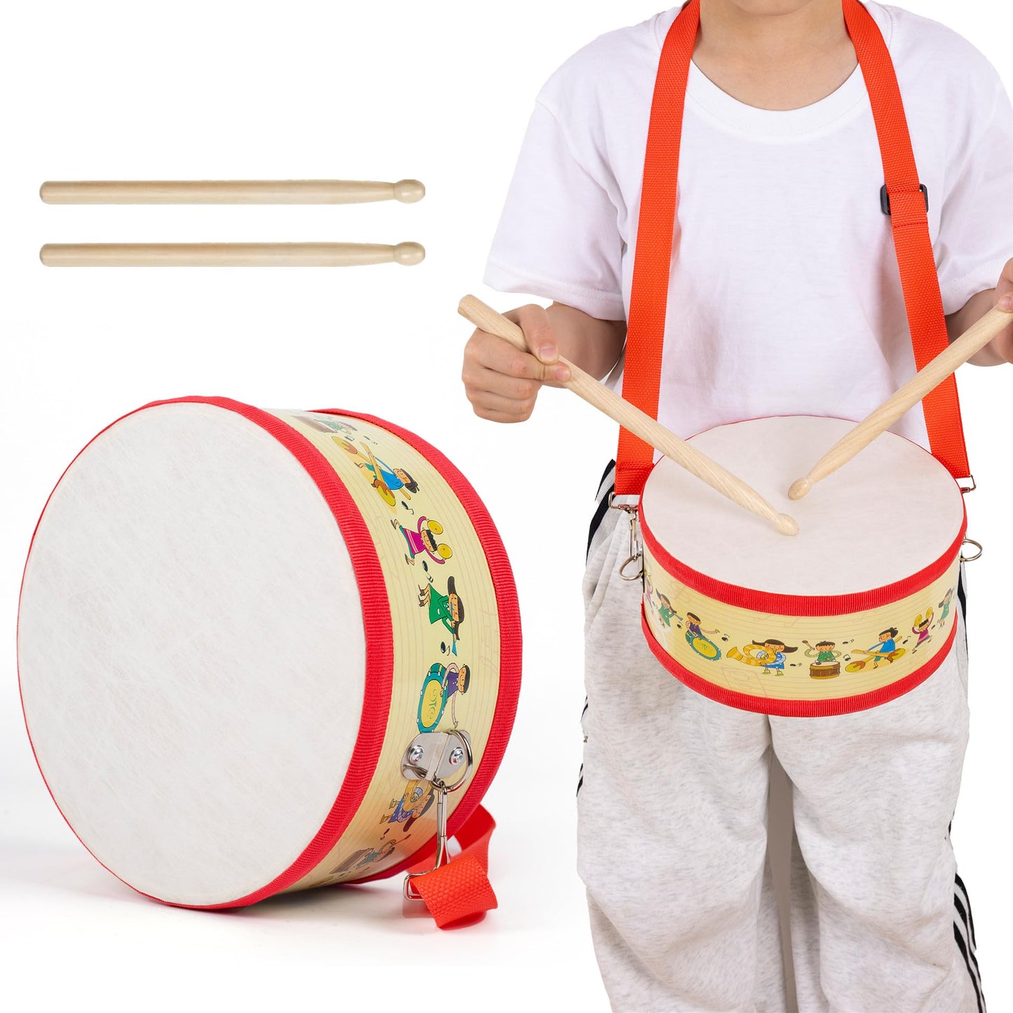 Ubblove Kids Drum Set with Adjustable Strap – Toddler Instrument for Ages 3-5 (Red)