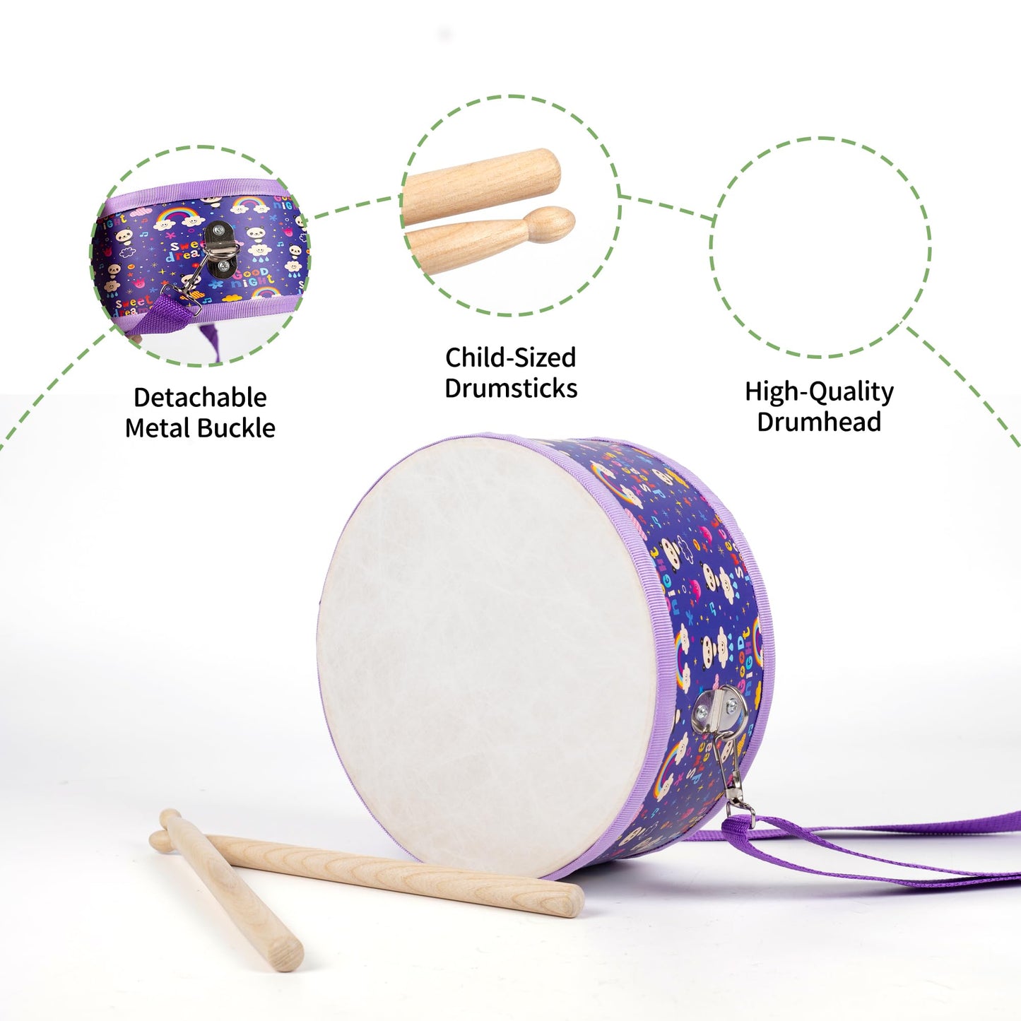 Ubblove Kids Drum Set with Adjustable Strap – Wearable Toddler Drum Kit for Ages 3-5 (Purple)