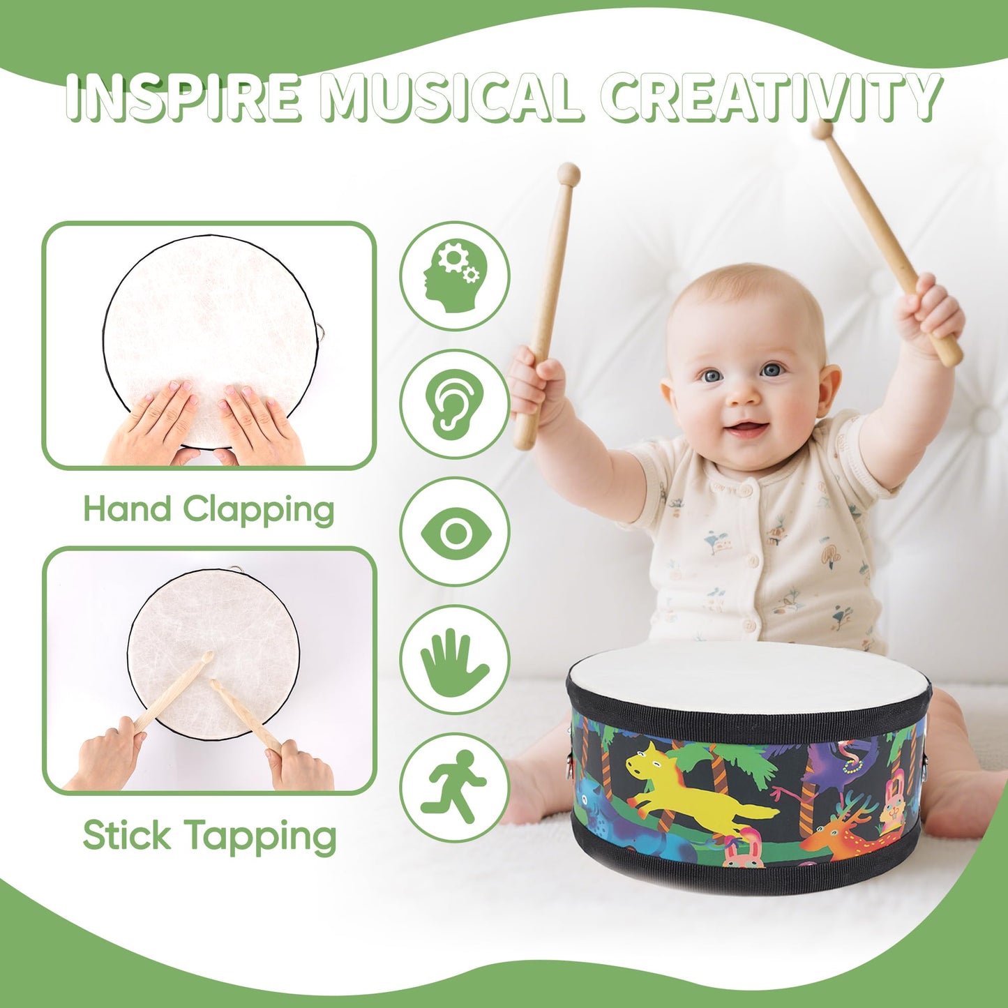 Ubblove Kids Drum Set with Adjustable Strap – Portable Toddler Percussion Kit for Ages 3-5
