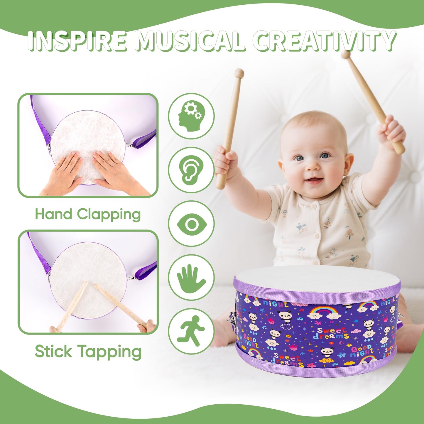 Ubblove Kids Drum Set with Adjustable Strap – Wearable Toddler Drum Kit for Ages 3-5 (Purple)