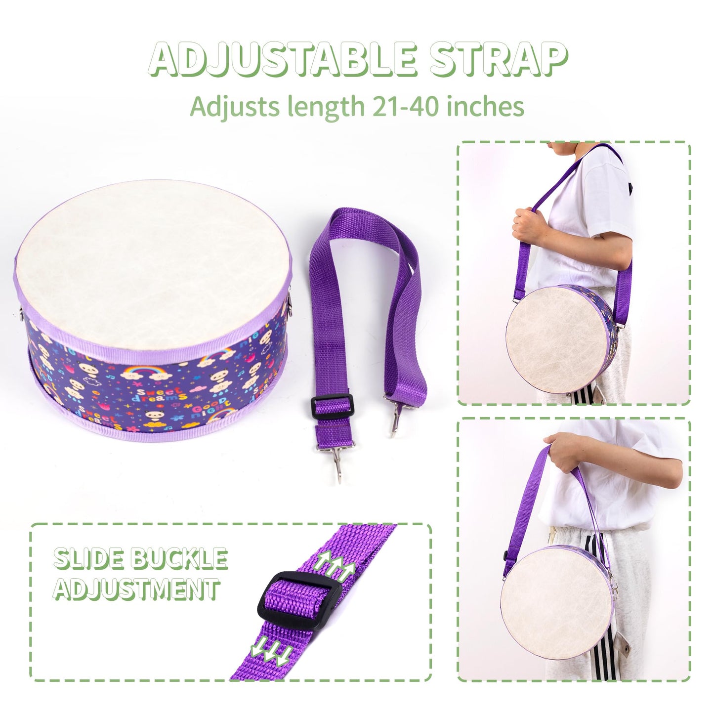 Ubblove Kids Drum Set with Adjustable Strap – Wearable Toddler Drum Kit for Ages 3-5 (Purple)