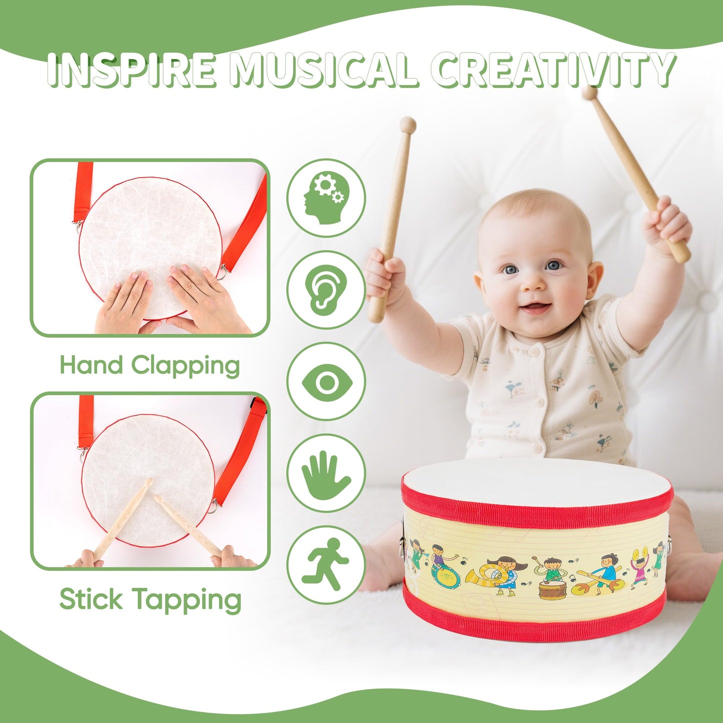 Ubblove Kids Drum Set with Adjustable Strap – Toddler Instrument for Ages 3-5 (Red)