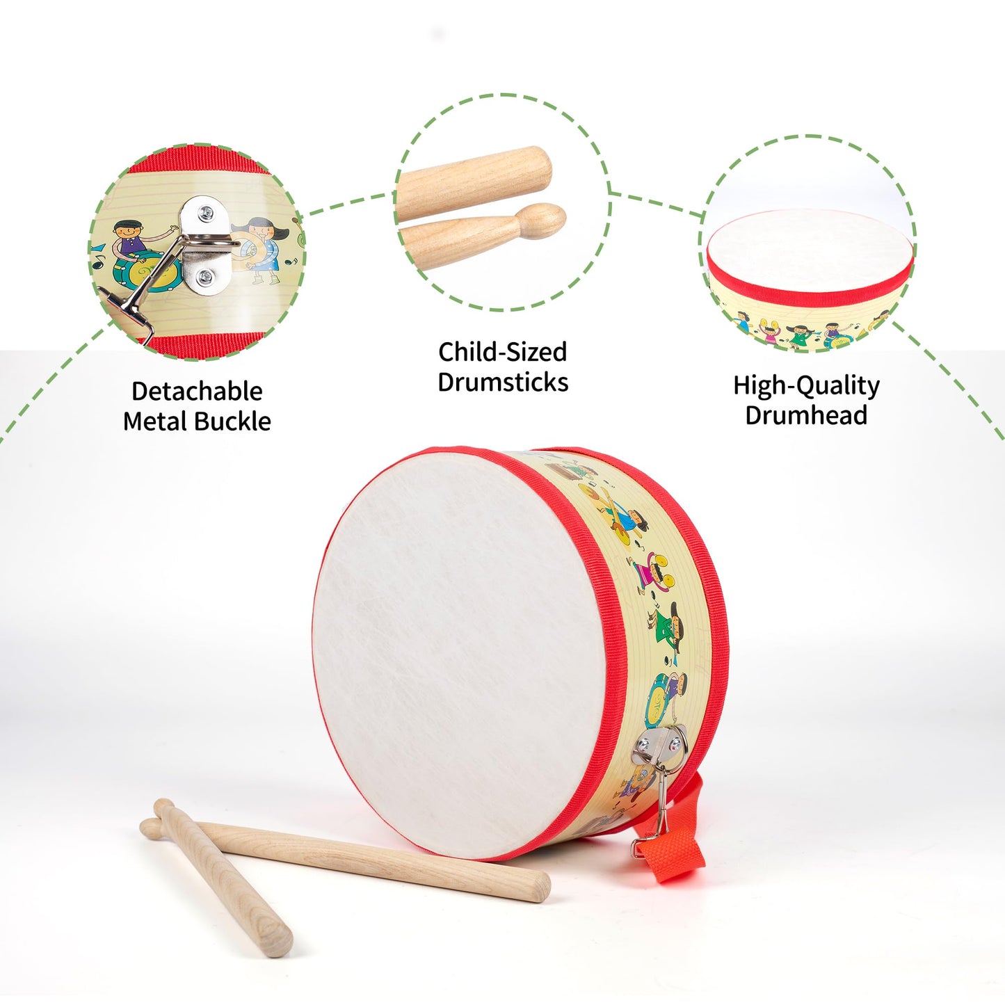 Ubblove Kids Drum Set with Adjustable Strap – Toddler Instrument for Ages 3-5 (Red)