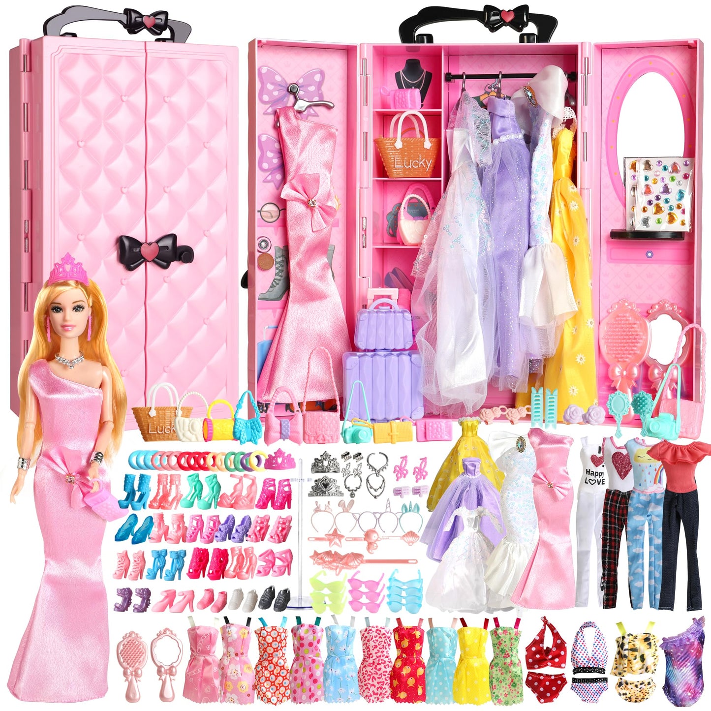 UCanaan 180 Pcs Doll Clothes & Accessories Set | 11.5-Inch Wardrobe for Girls 3+