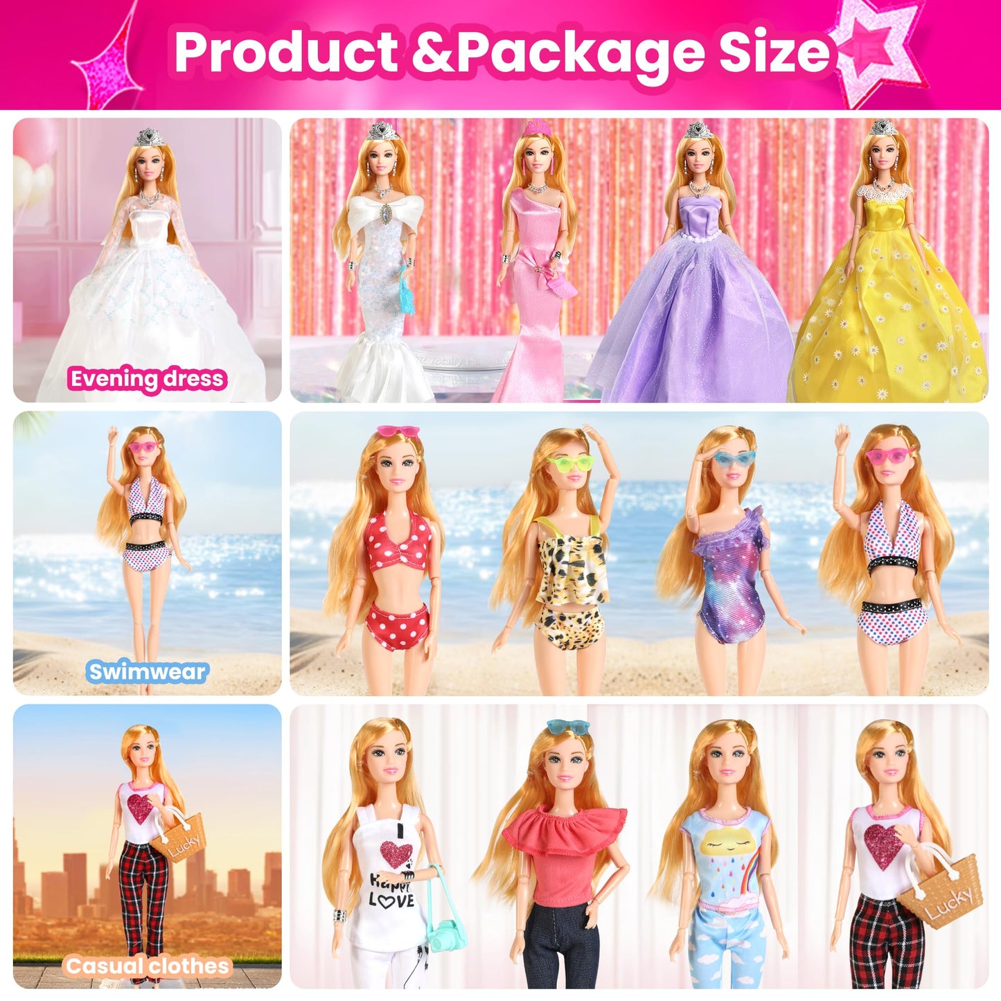 UCanaan 180 Pcs Doll Clothes & Accessories Set | 11.5-Inch Wardrobe for Girls 3+