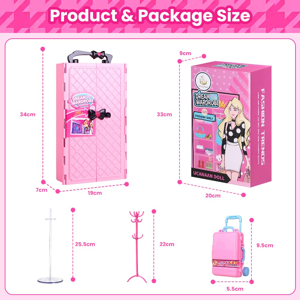 UCanaan Girl Doll Closet Set – 11.5-Inch Fashion Doll with Clothes & Accessories