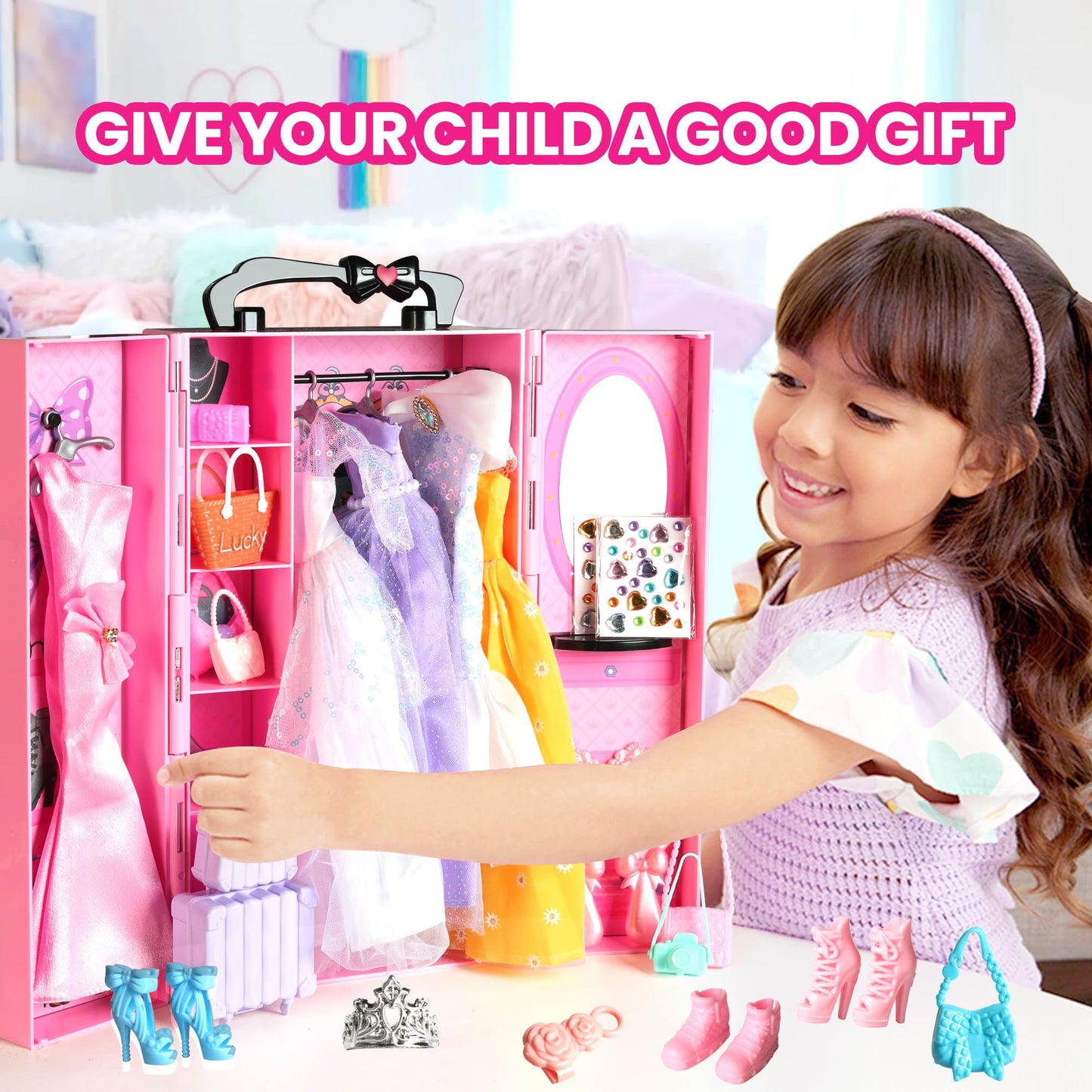 UCanaan 180 Pcs Doll Clothes & Accessories Set | 11.5-Inch Wardrobe for Girls 3+