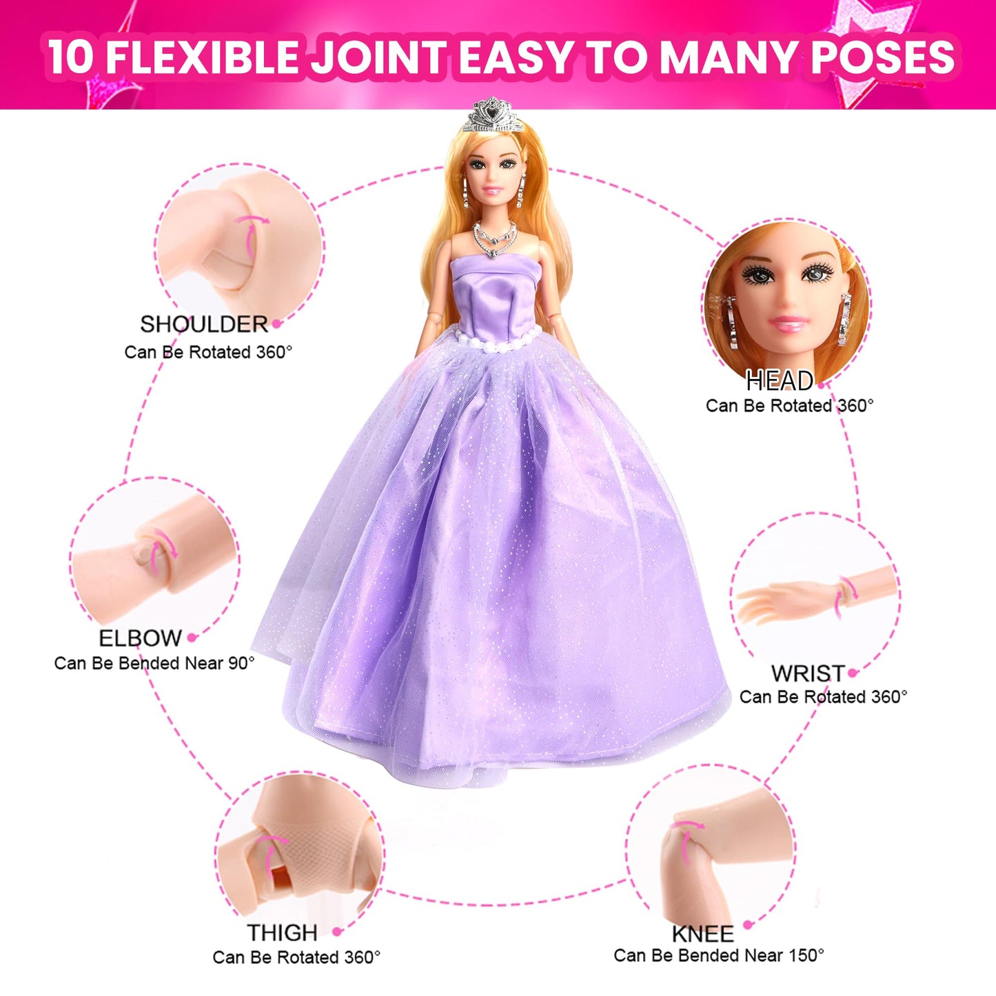 UCanaan 180 Pcs Doll Clothes & Accessories Set | 11.5-Inch Wardrobe for Girls 3+