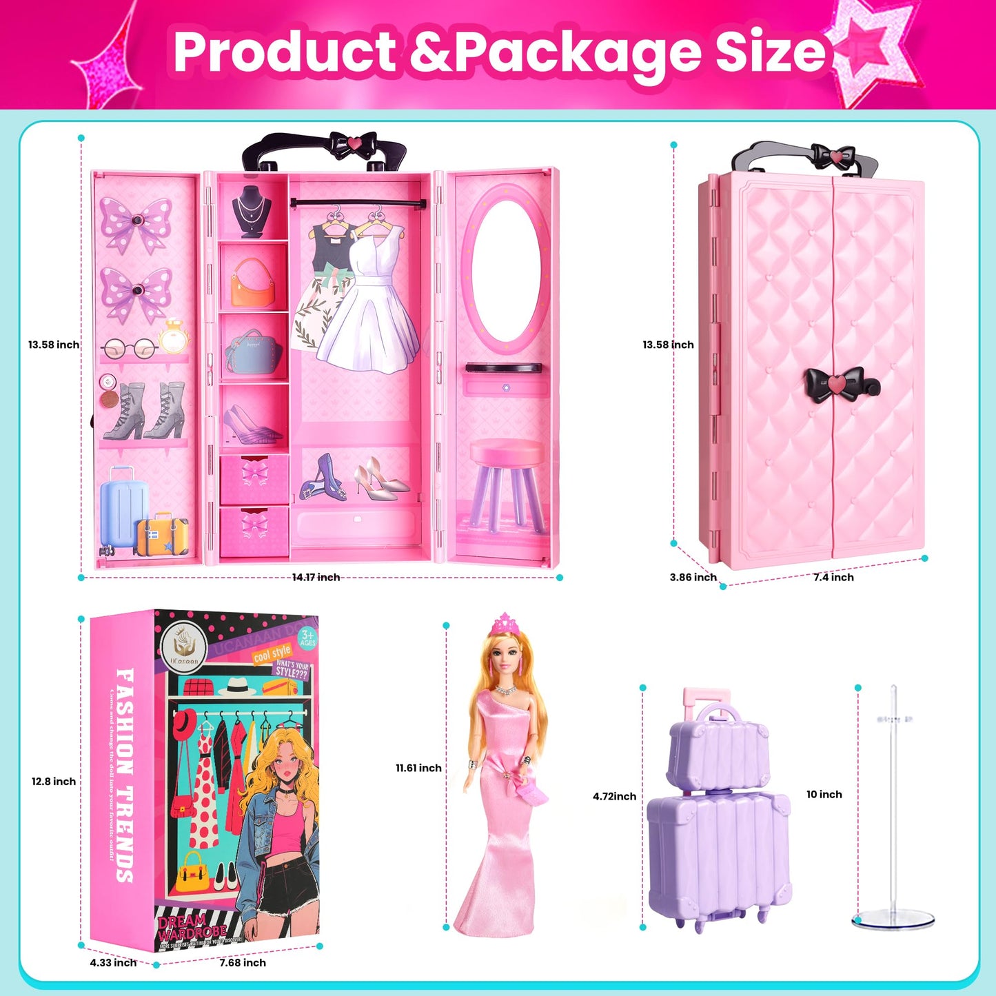 UCanaan 180 Pcs Doll Clothes & Accessories Set | 11.5-Inch Wardrobe for Girls 3+