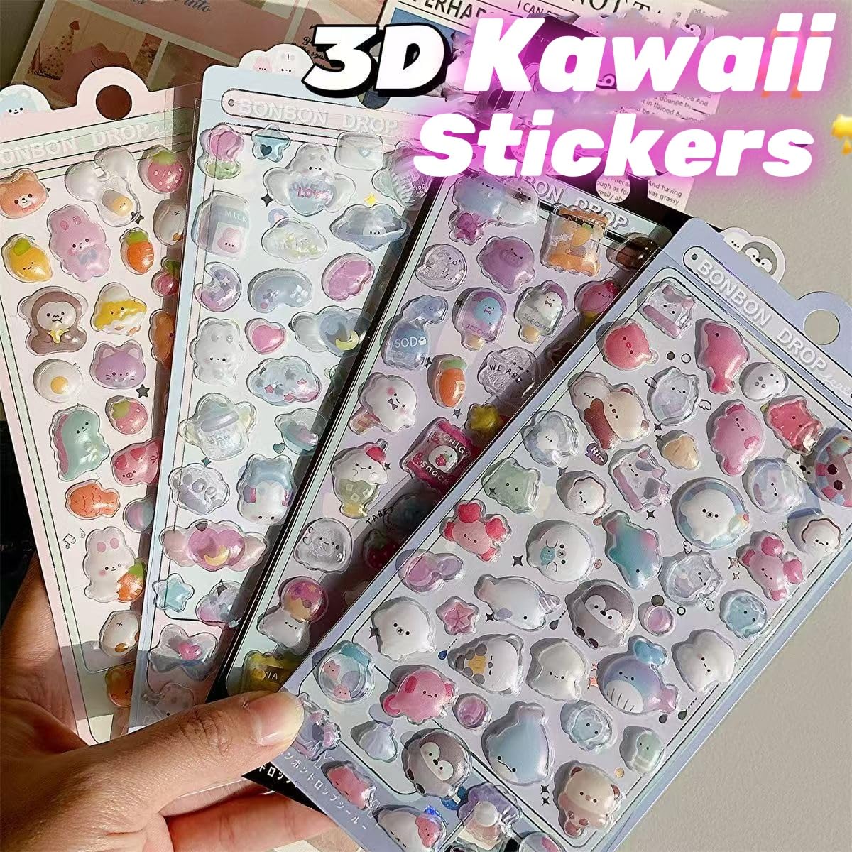 Uchyius 3D Puffy Stickers – Kawaii Decor for Phone Case & Notebook (Style-2)