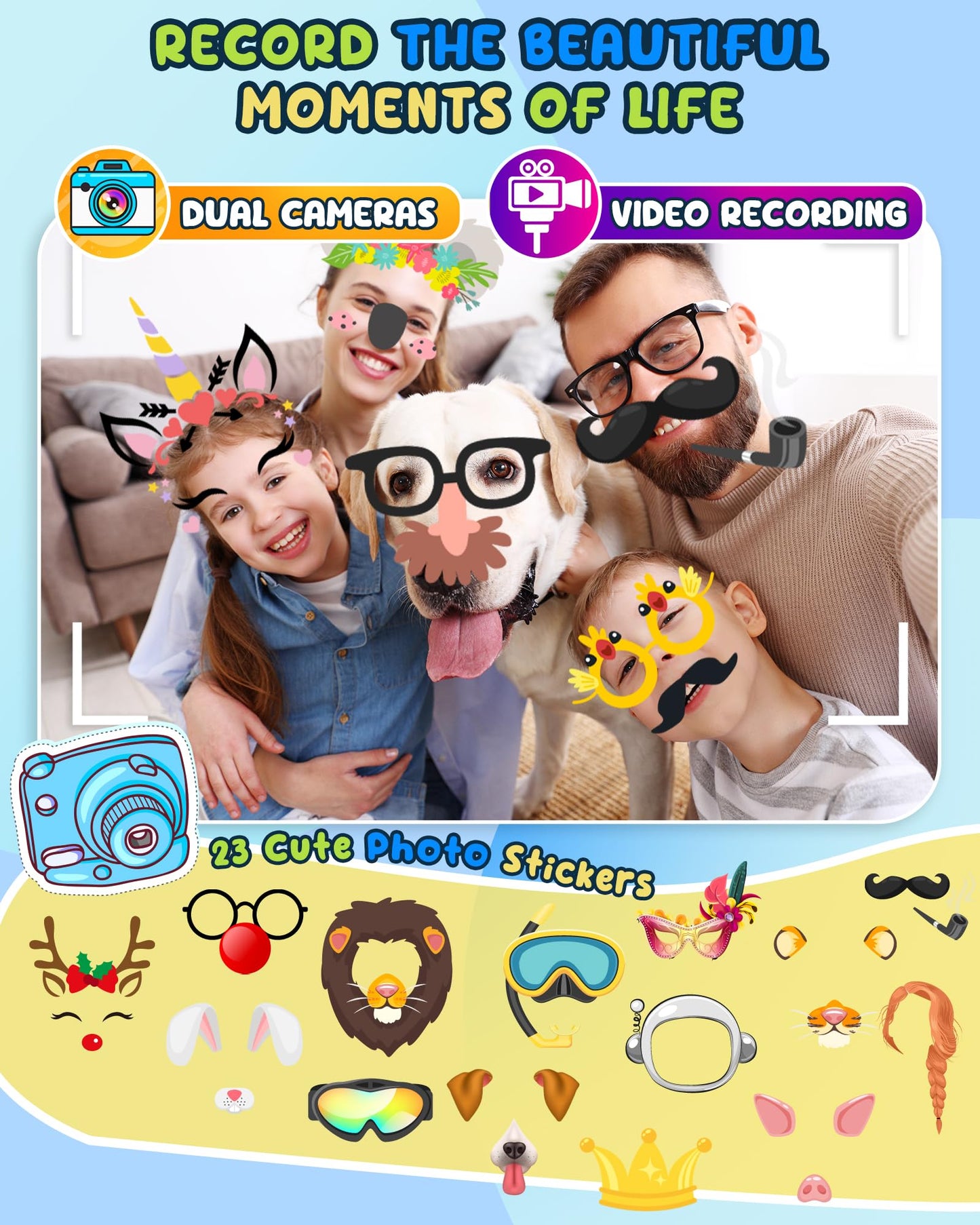 UCIDCI Dinosaur Kids Smart Phone Toy – Dual Camera, Music Player & Learning Games for 3–7 Year Olds | Blue