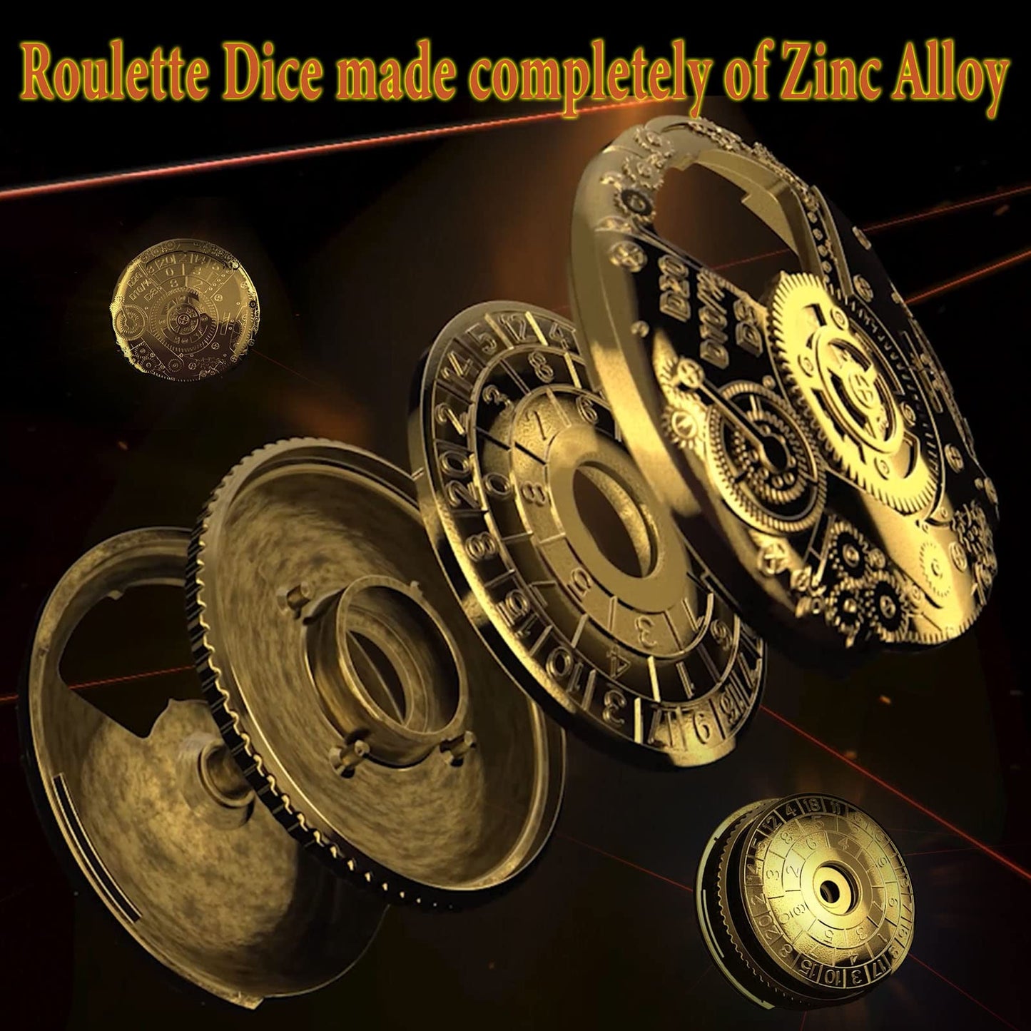 UD UNIQUE DICE: Mechanical Roulette Spinner Dice for DND & TRPG — 7-in-1 Zinc Alloy Dice Set