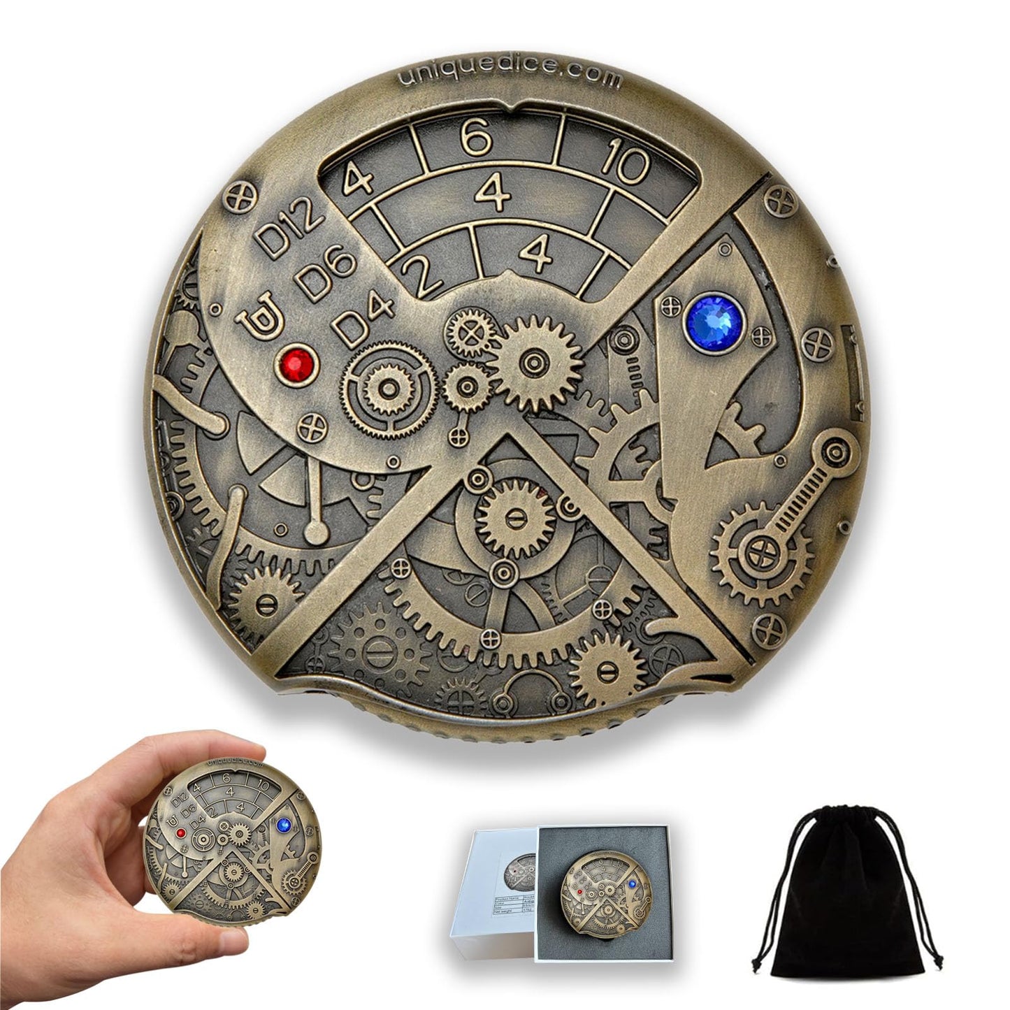 UD UNIQUE DICE: Mechanical Roulette Spinner Dice for DND & TRPG — 7-in-1 Zinc Alloy Dice Set