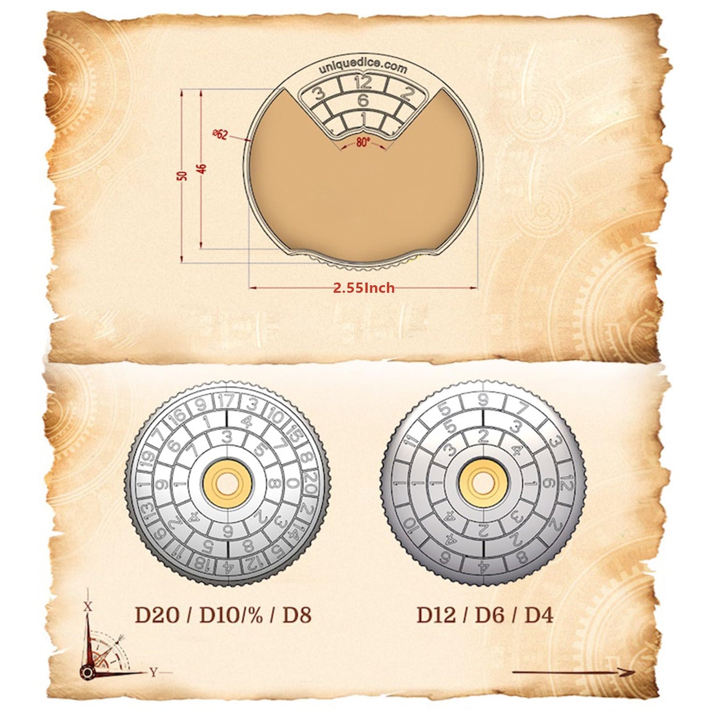 UD UNIQUE DICE: Mechanical Roulette Spinner Dice for DND & TRPG — 7-in-1 Zinc Alloy Dice Set