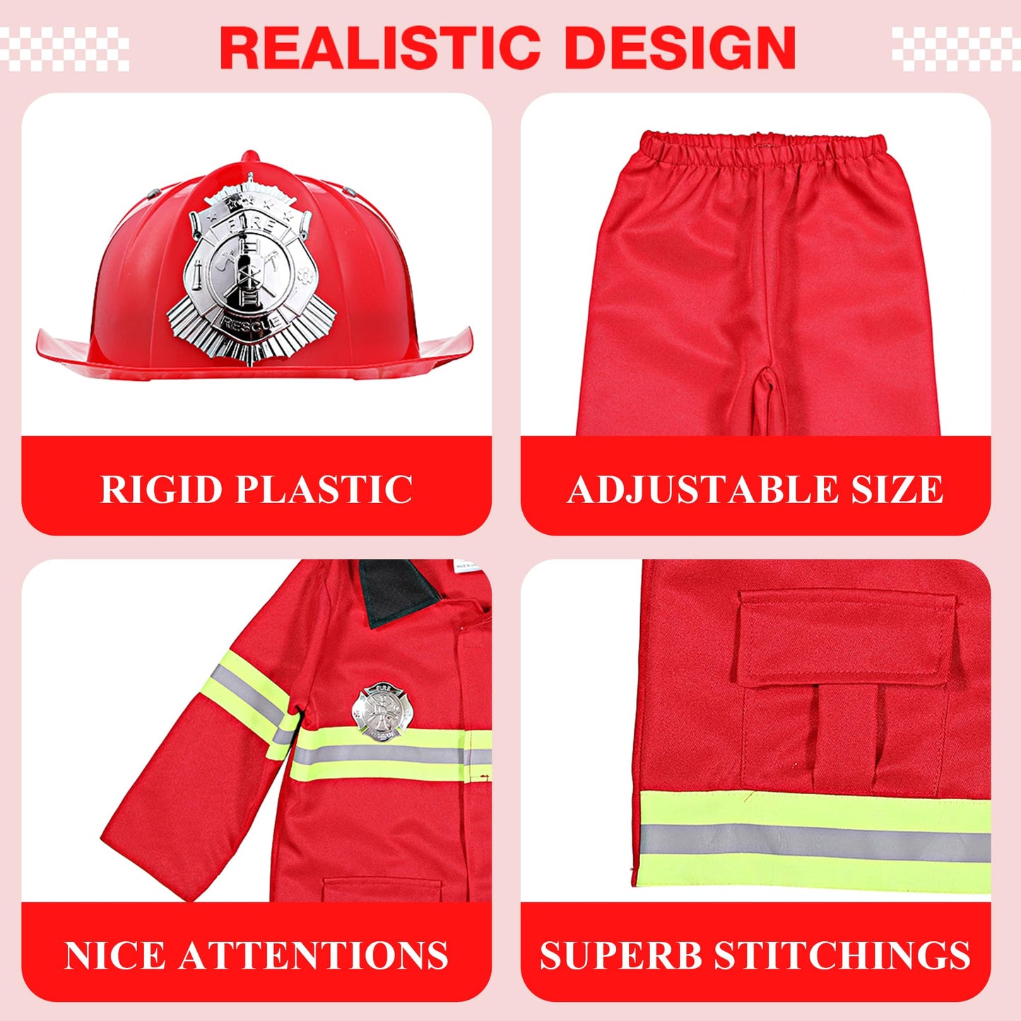 Udekit Firemen Costume for Kids – Fire Chief Dress-Up (Ages 2–4)