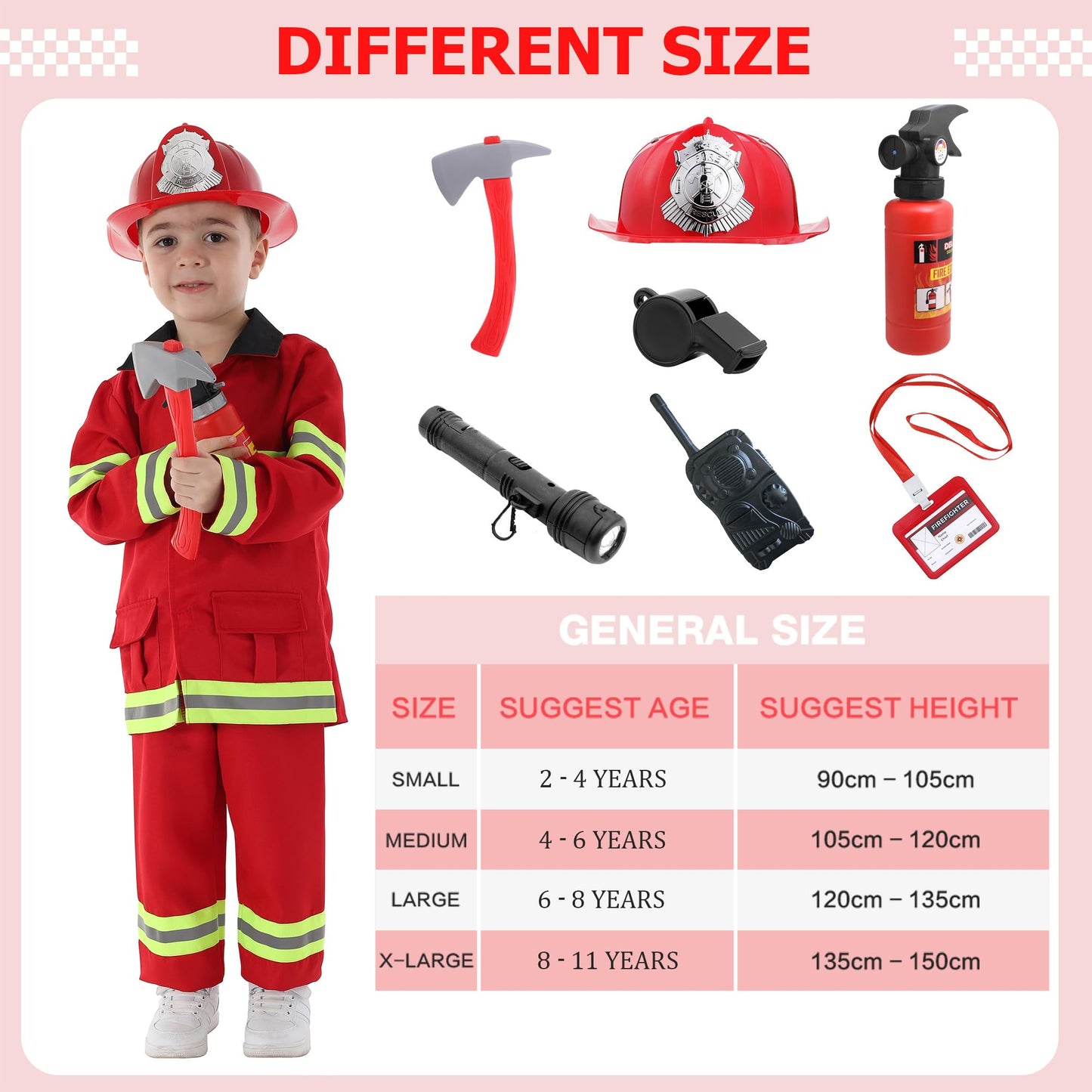 Udekit Firemen Costume for Kids – Fire Chief Dress-Up (Ages 2–4)