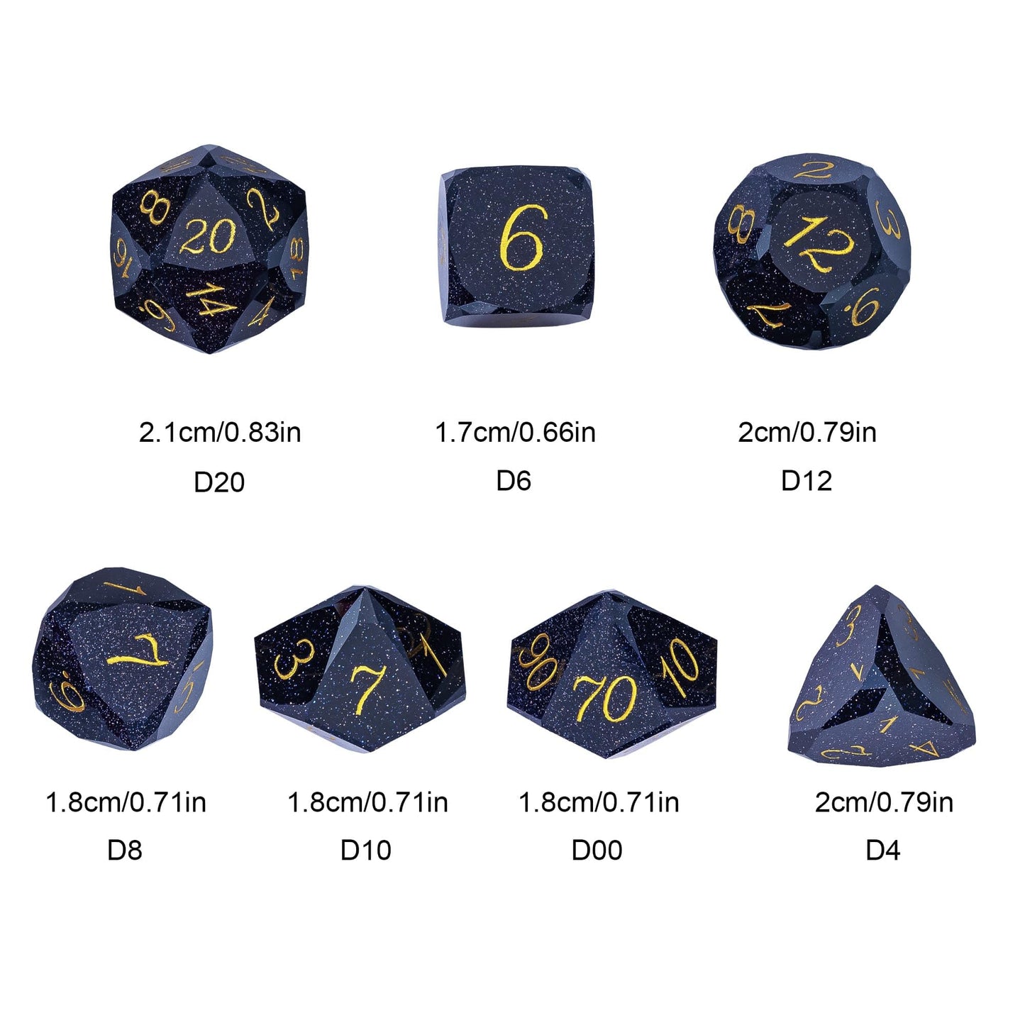 UDIXI 7PCS Gemstone DND Dice Set – Blue Sandstone Polyhedral Dice with Leather Gift Case