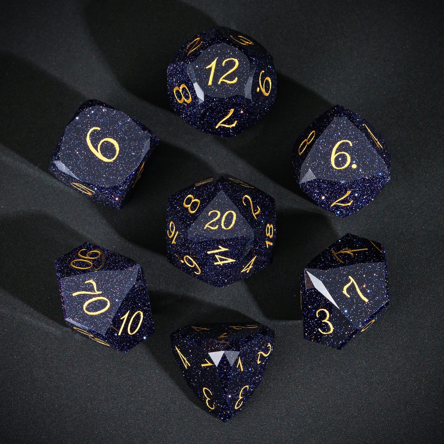 UDIXI 7PCS Gemstone DND Dice Set – Blue Sandstone Polyhedral Dice with Leather Gift Case