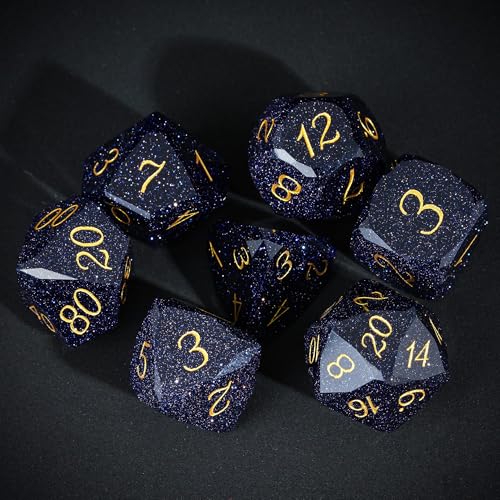 UDIXI 7PCS Gemstone DND Dice Set – Blue Sandstone Polyhedral Dice with Leather Gift Case