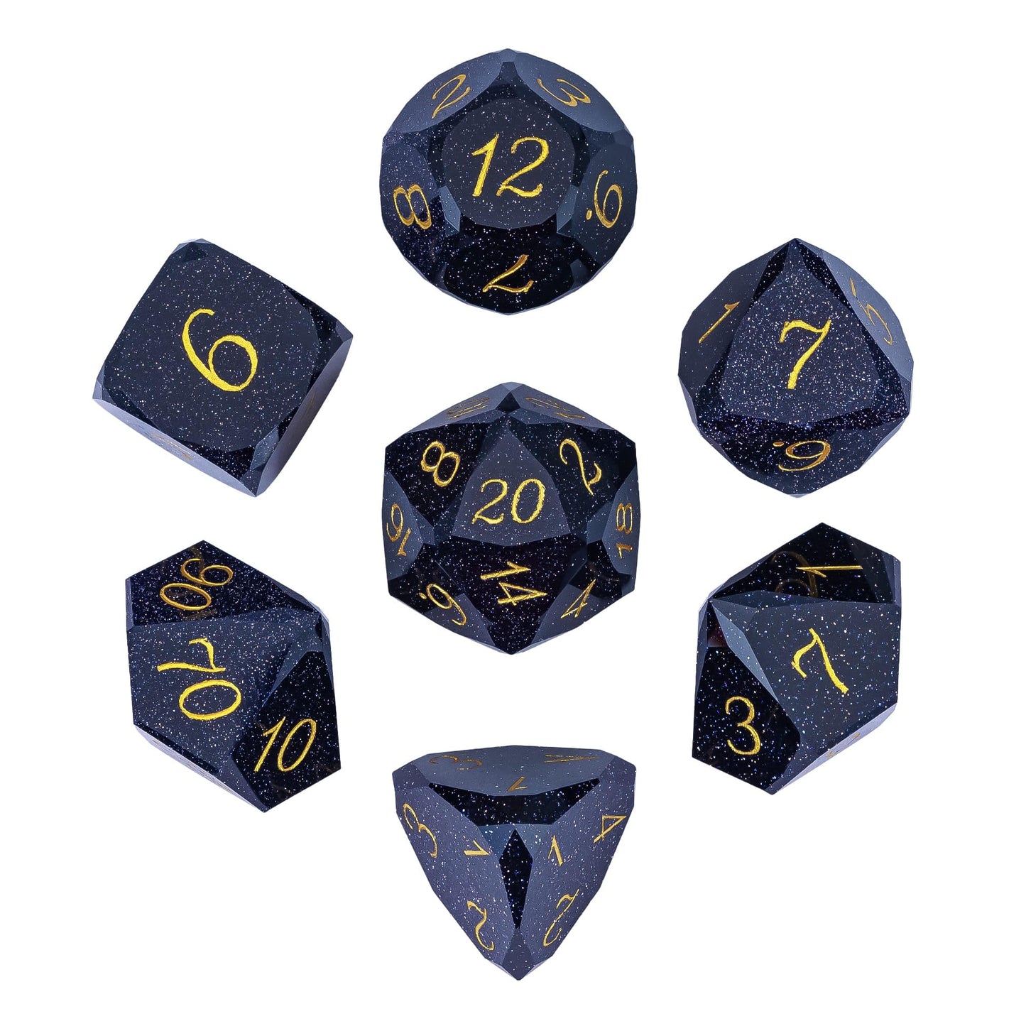 UDIXI 7PCS Gemstone DND Dice Set – Blue Sandstone Polyhedral Dice with Leather Gift Case
