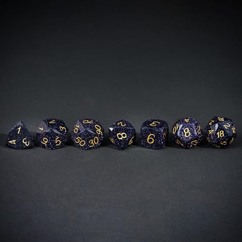 UDIXI 7PCS Gemstone DND Dice Set – Blue Sandstone Polyhedral Dice with Leather Gift Case