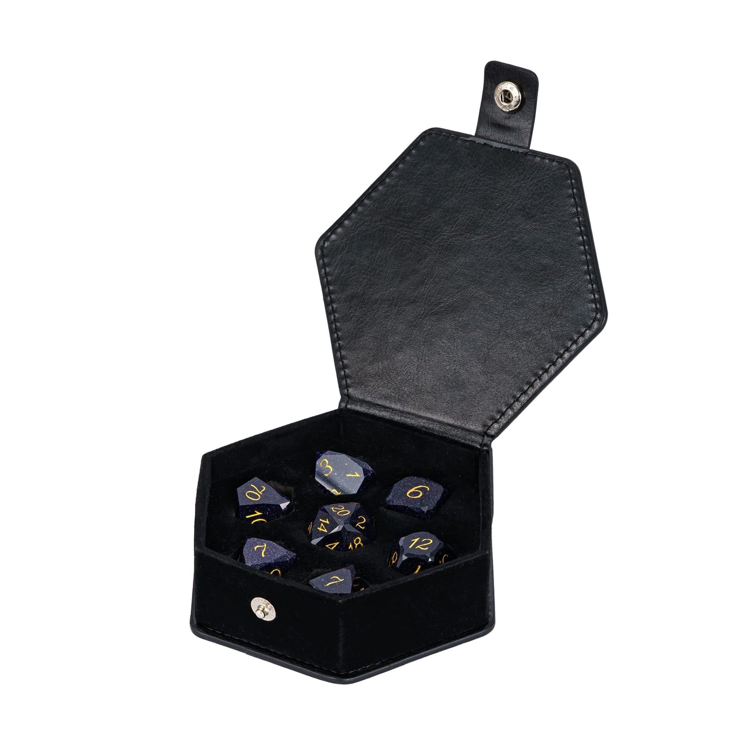 UDIXI 7PCS Gemstone DND Dice Set – Blue Sandstone Polyhedral Dice with Leather Gift Case