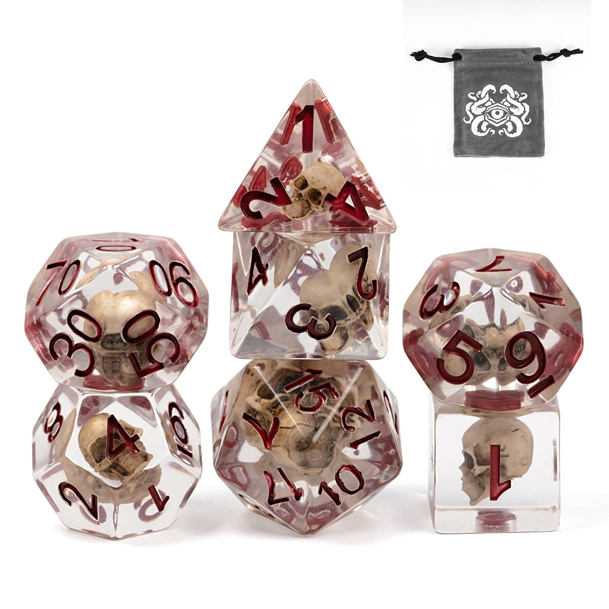 UDIXI Skull DND Dice Set – Resin RPG Dice with Storage Pouch