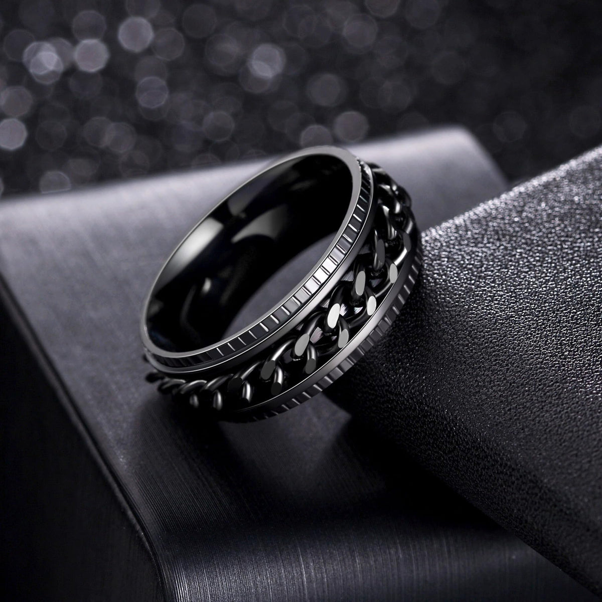 Udolfly Mens Fidget Ring - Titanium Chain Spinner, 8mm Wide