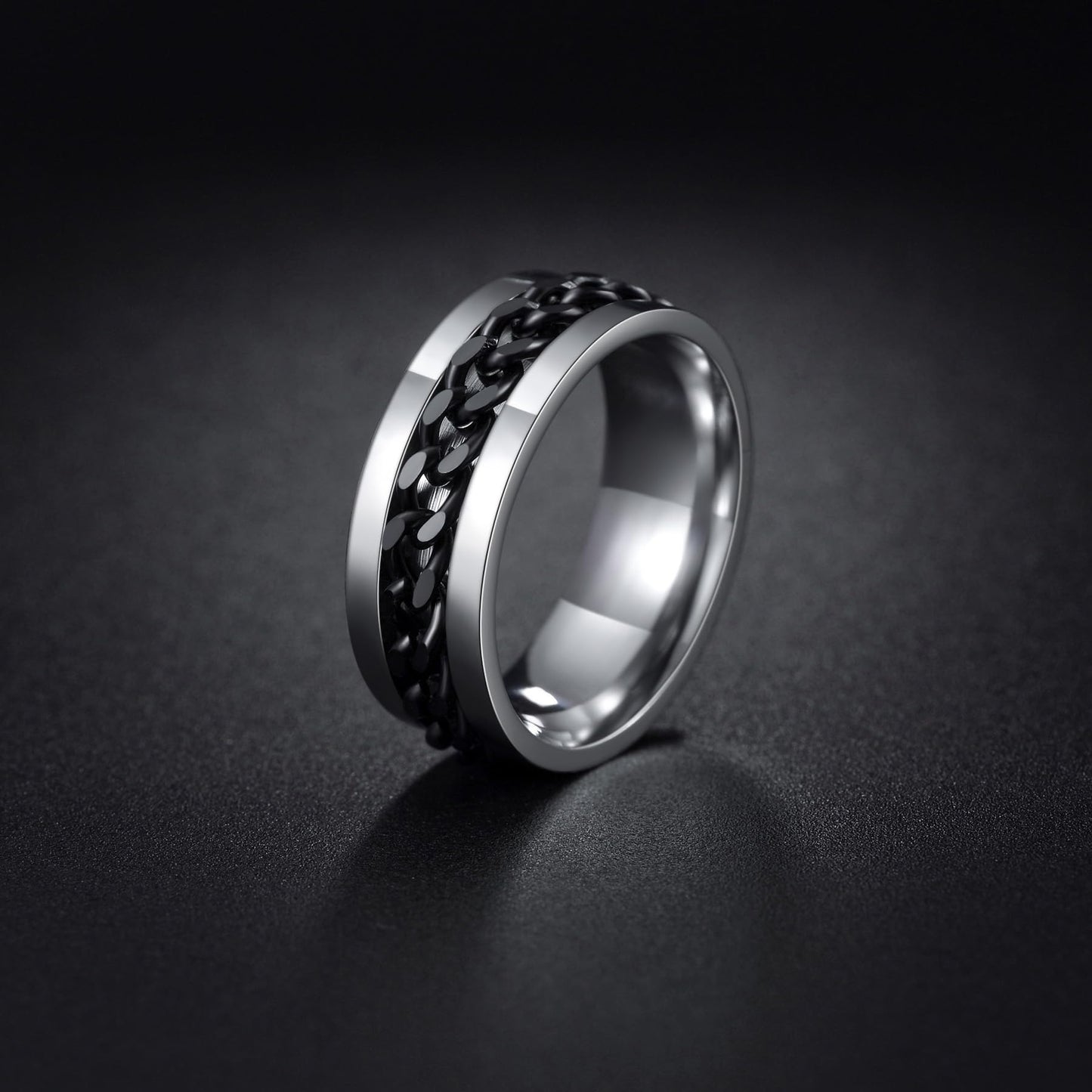 Udolfly Men's Fidget Ring | Titanium Chain Spinner for Anxiety Relief (Size 9)