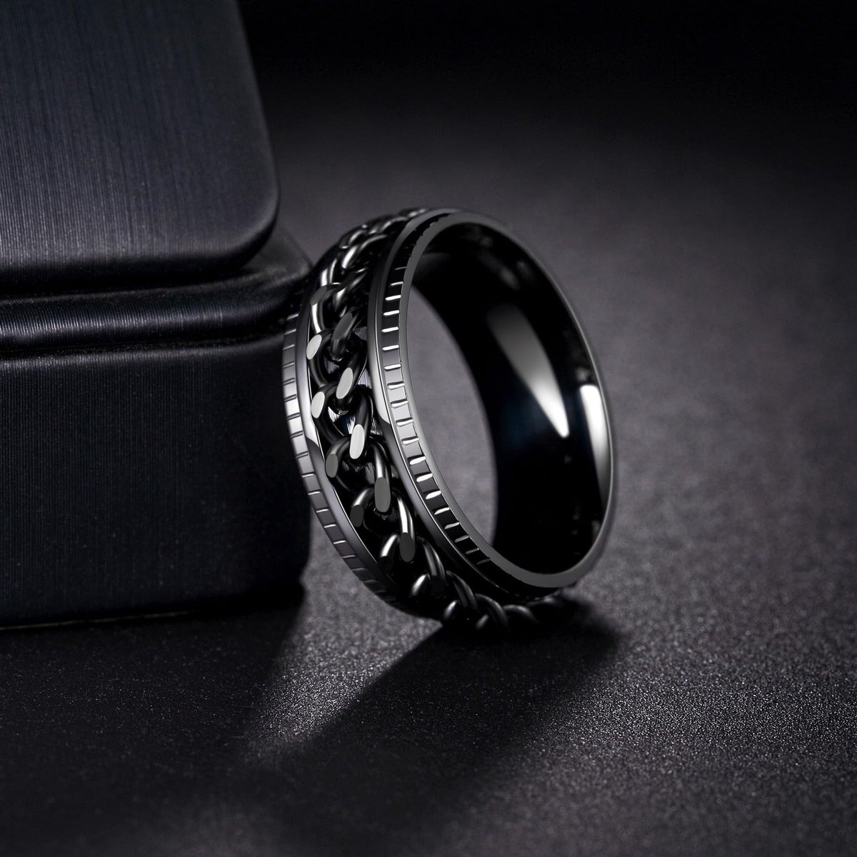 Udolfly Mens Fidget Ring - Titanium Chain Spinner, 8mm Wide