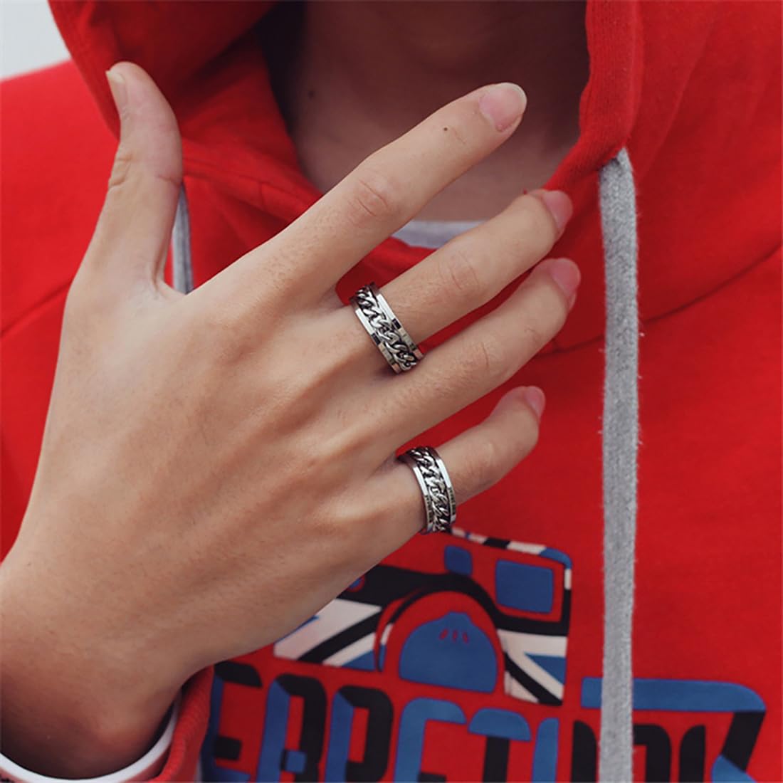 Udolfly Mens Fidget Ring - Titanium Chain Spinner (8mm, Size 10) Unisex
