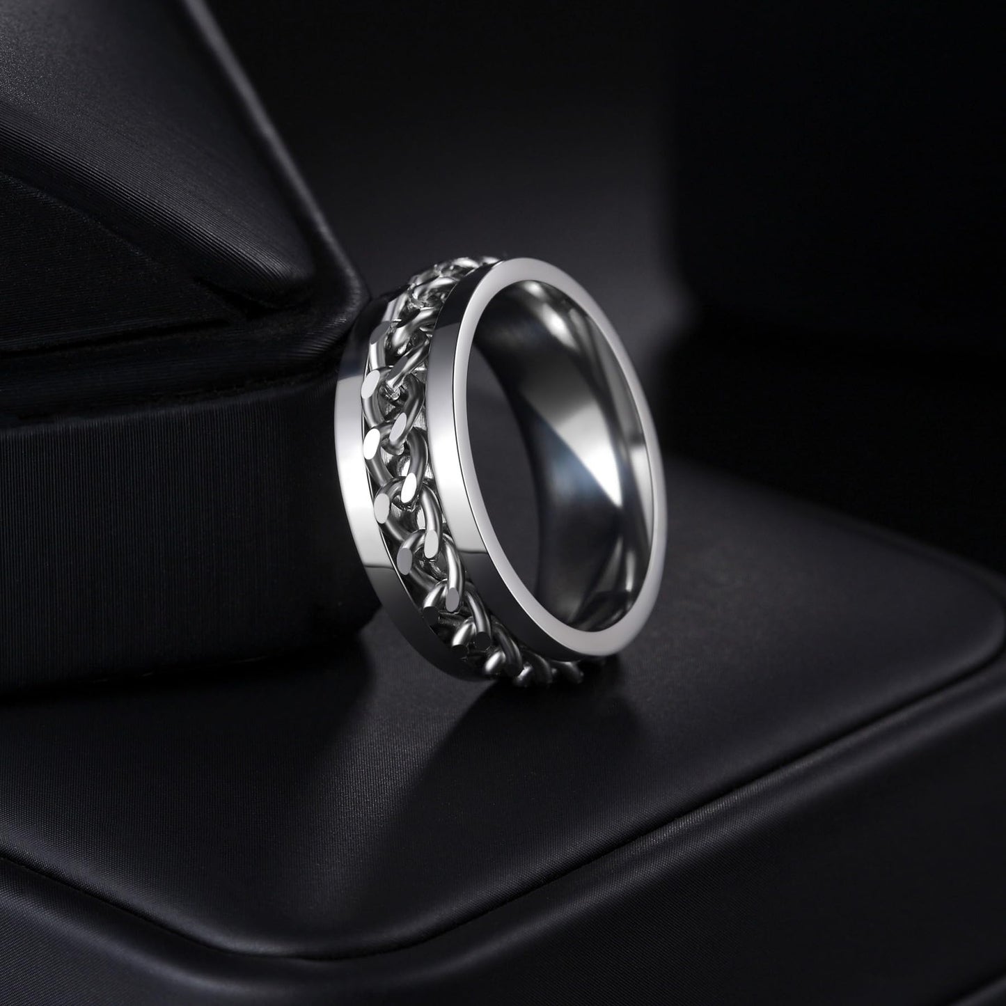 Udolfly Mens Fidget Ring - Titanium Chain Spinner (8mm, Size 10) Unisex