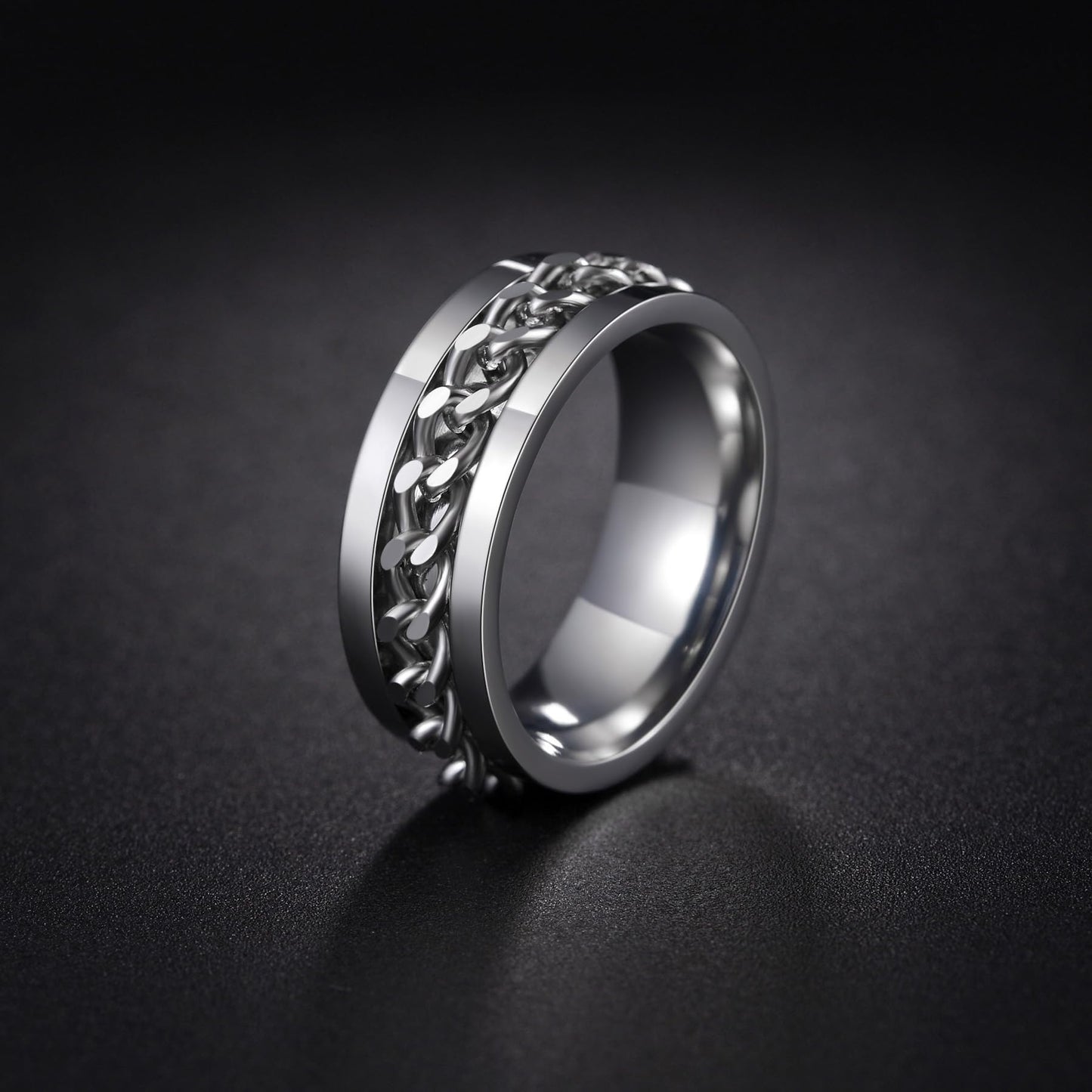 Udolfly Mens Fidget Ring - Titanium Chain Spinner (8mm, Size 10) Unisex