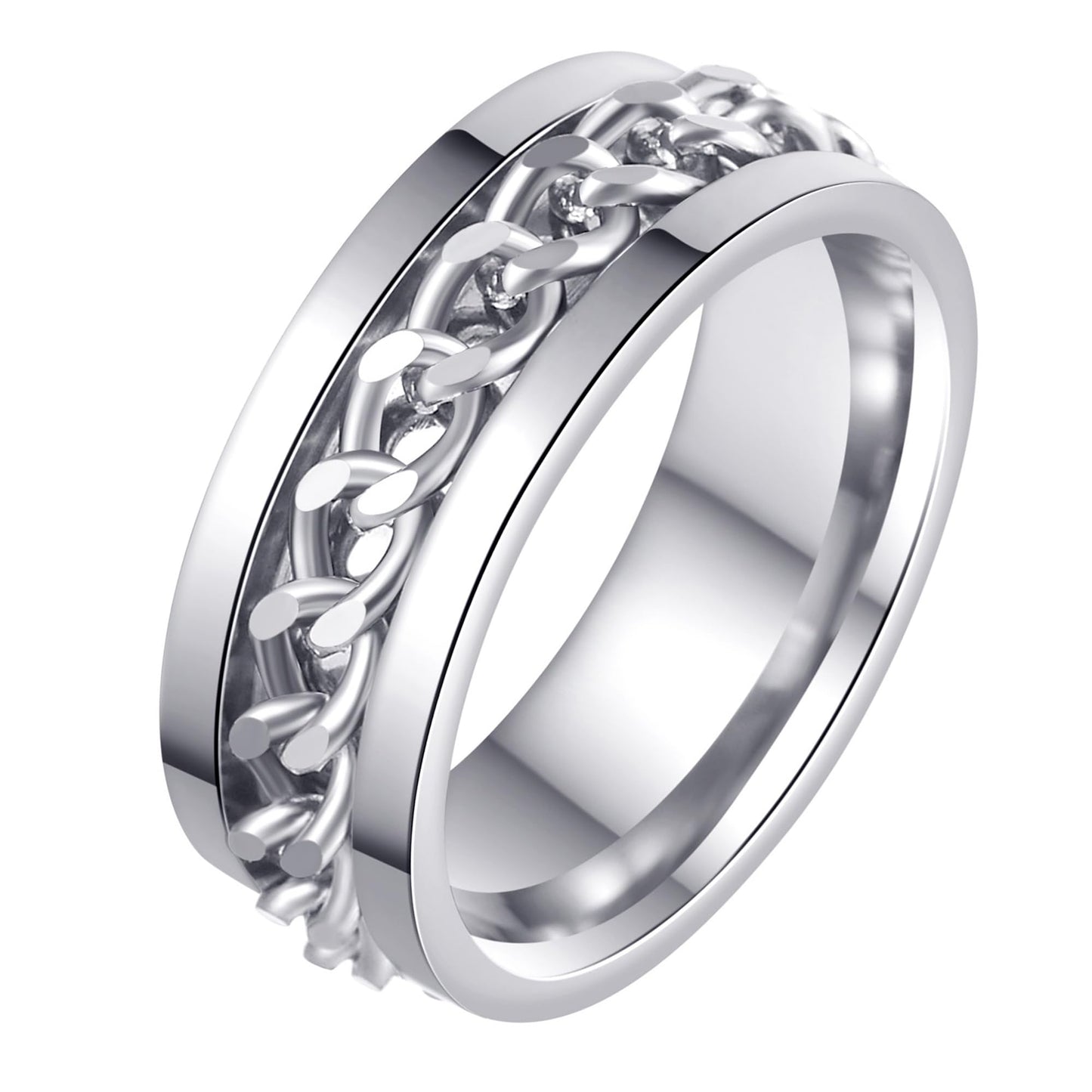 Udolfly Mens Fidget Ring - Titanium Chain Spinner (8mm, Size 10) Unisex