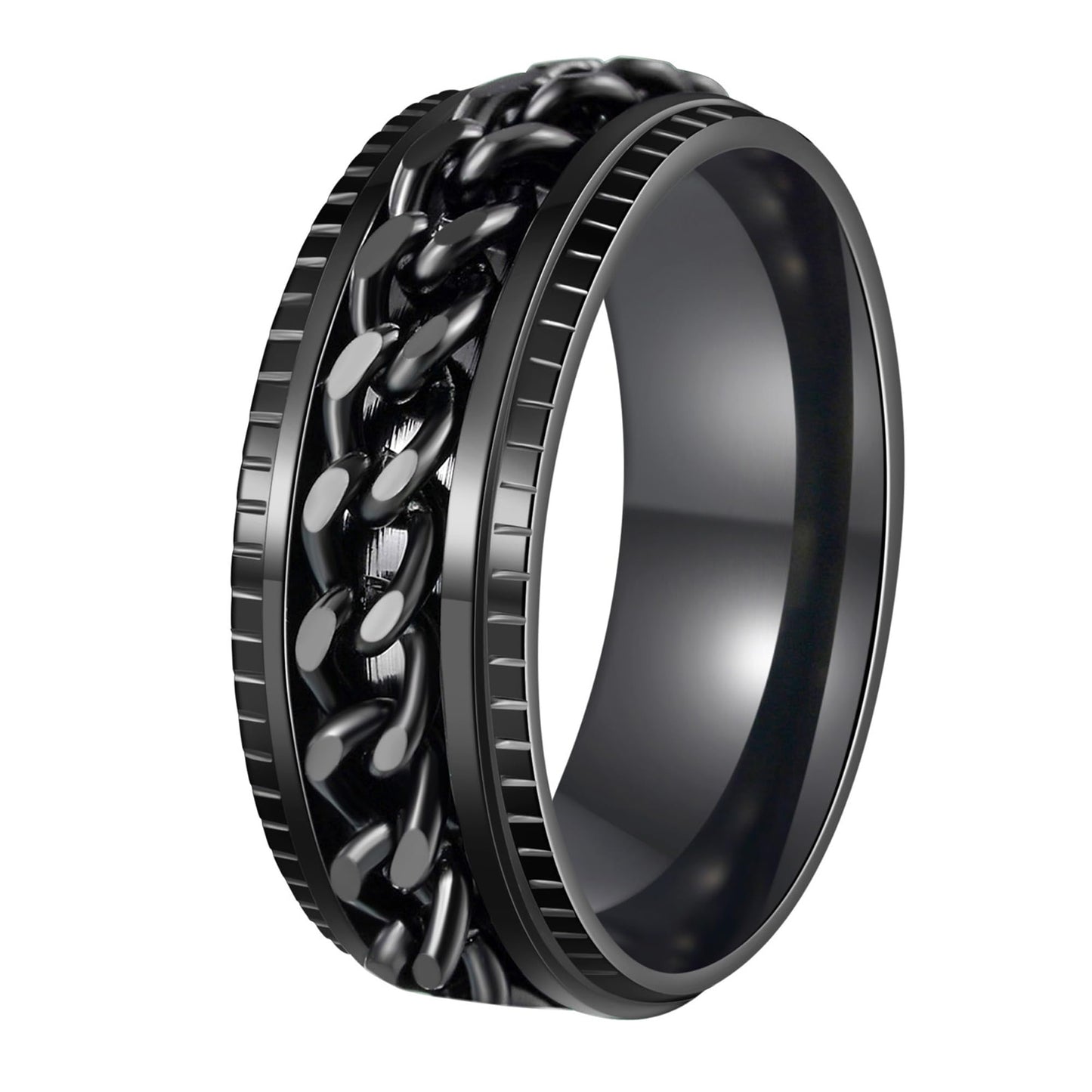 Udolfly Mens Fidget Ring - Titanium Chain Spinner, 8mm Wide