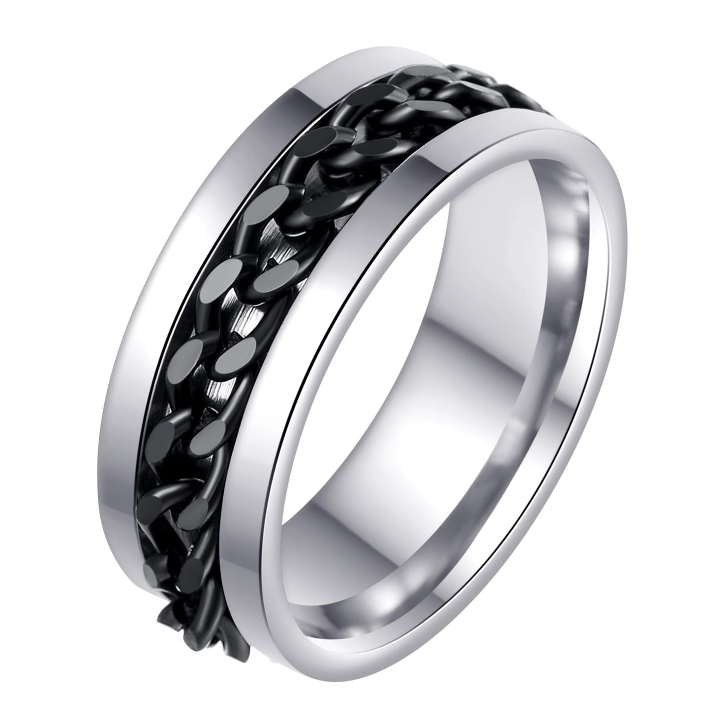 Udolfly Men's Fidget Ring | Titanium Chain Spinner for Anxiety Relief (Size 9)