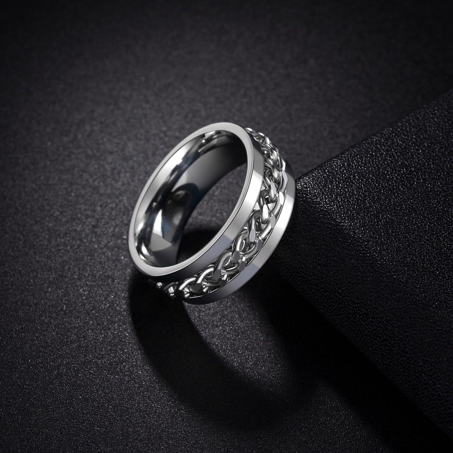 Udolfly Mens Fidget Ring - Titanium Chain Spinner (8mm, Size 10) Unisex