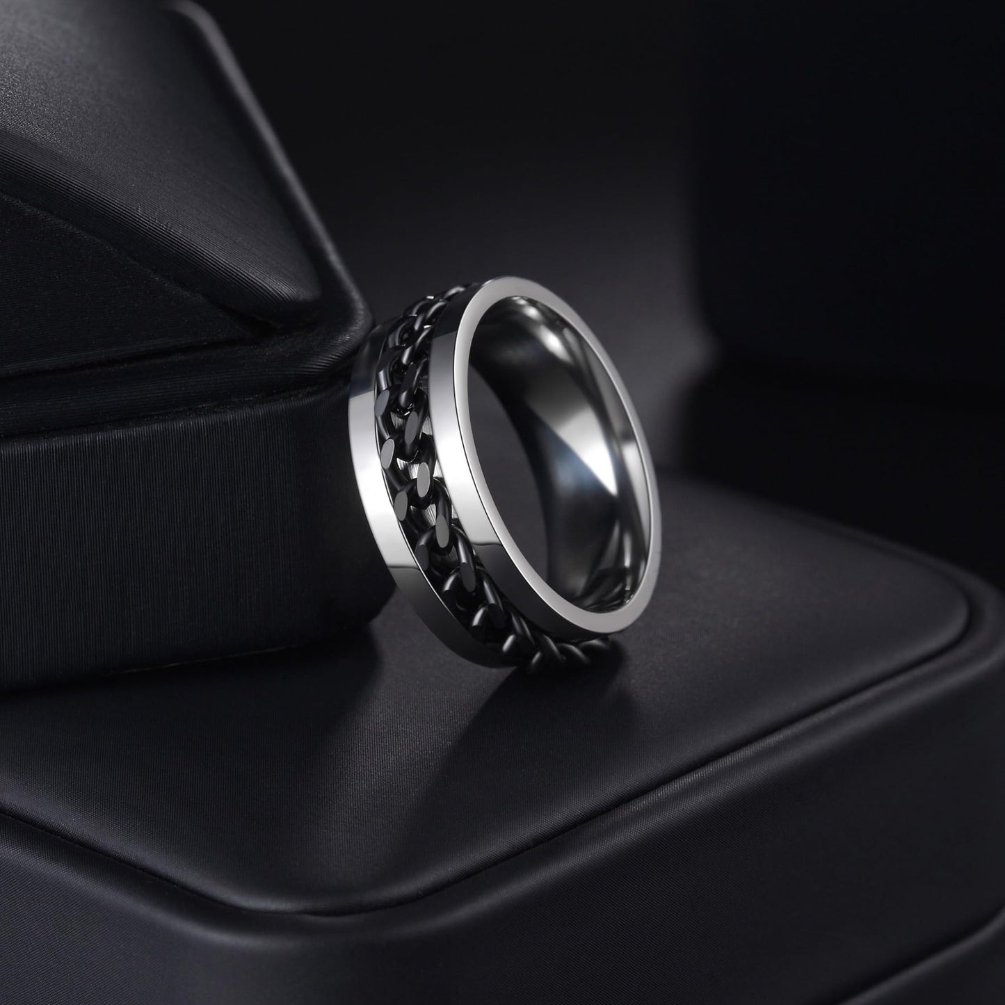 Udolfly Men's Fidget Ring | Titanium Chain Spinner for Anxiety Relief (Size 9)