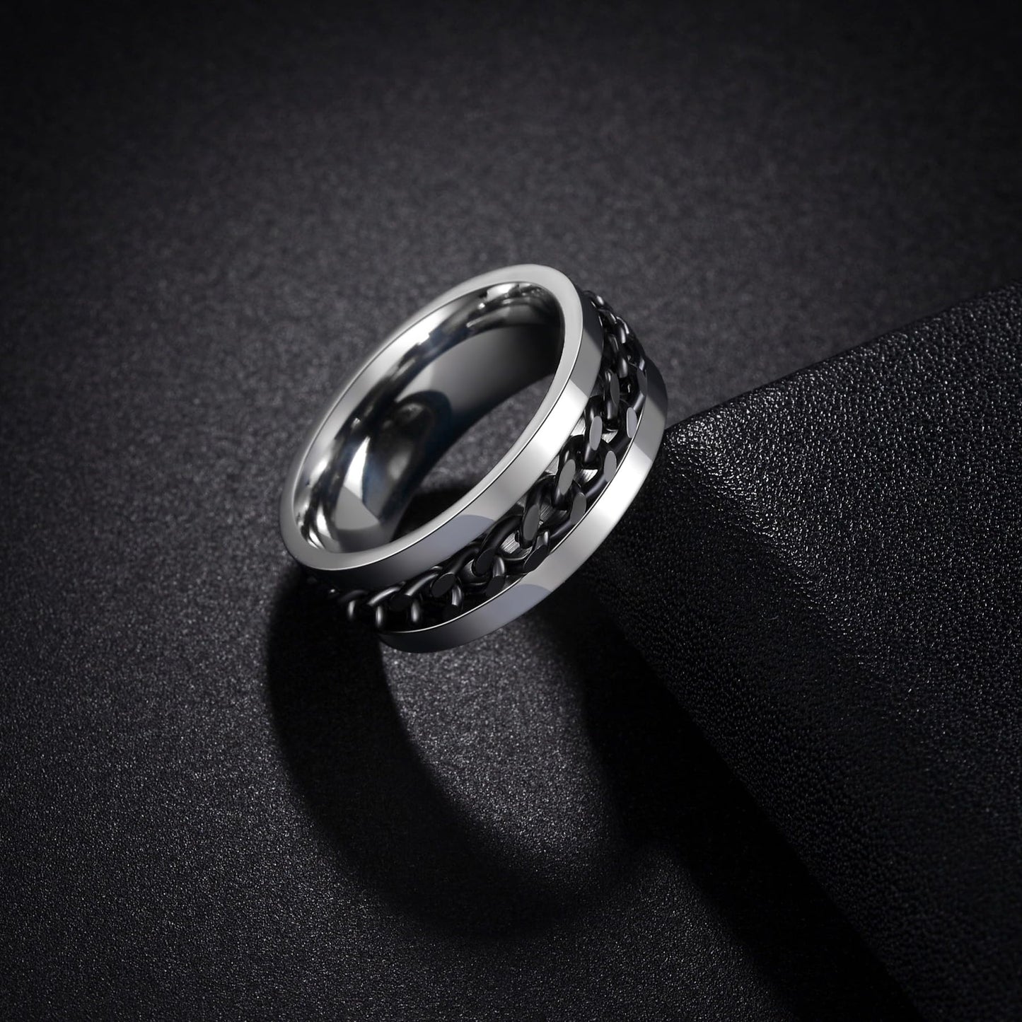 Udolfly Men's Fidget Ring | Titanium Chain Spinner for Anxiety Relief (Size 9)