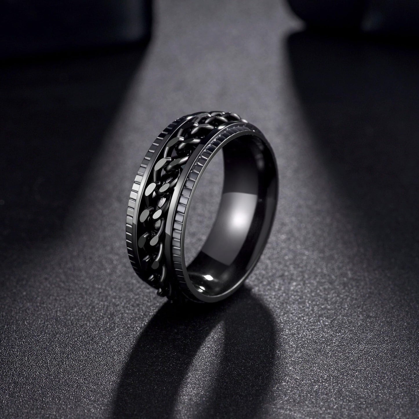 Udolfly Mens Fidget Ring - Titanium Chain Spinner, 8mm Wide
