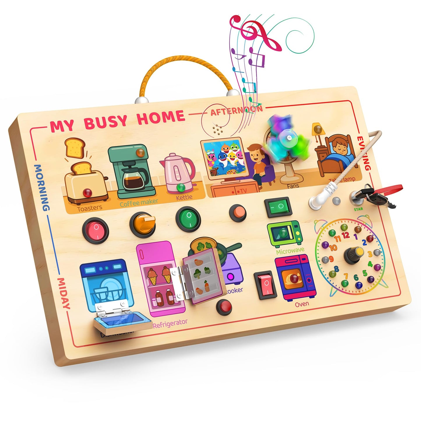 UdoUto My Busy Home Montessori Busy Board – Wooden Sensory Toy for Toddlers 1-3