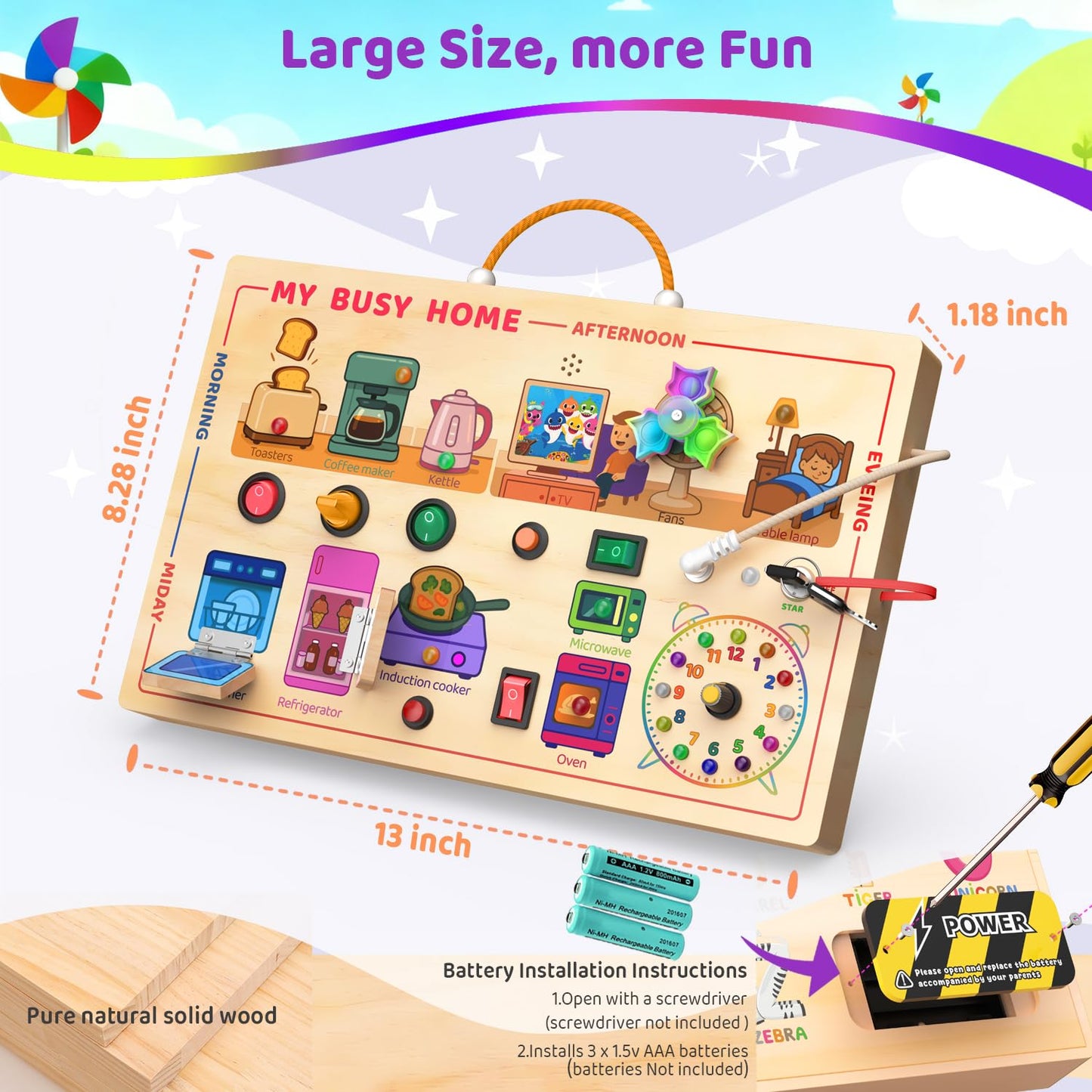 UdoUto My Busy Home Montessori Busy Board – Wooden Sensory Toy for Toddlers 1-3