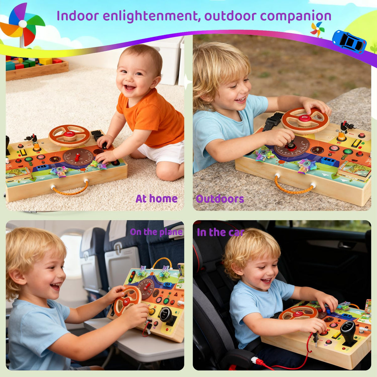 UdoUto Montessori Busy Board – Steering Wheel Car Toy for Toddlers 1-3