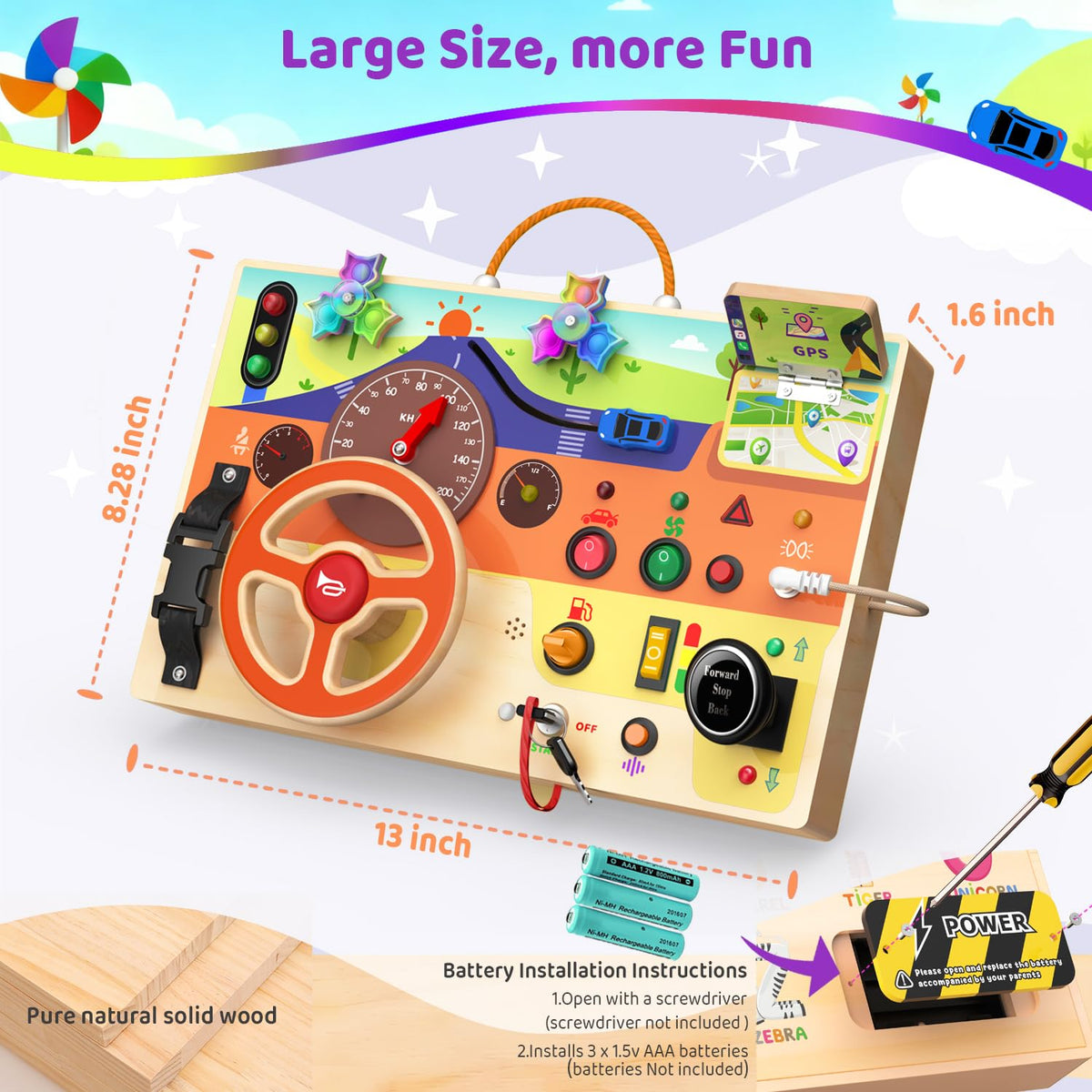 UdoUto Montessori Busy Board – Steering Wheel Car Toy for Toddlers 1-3