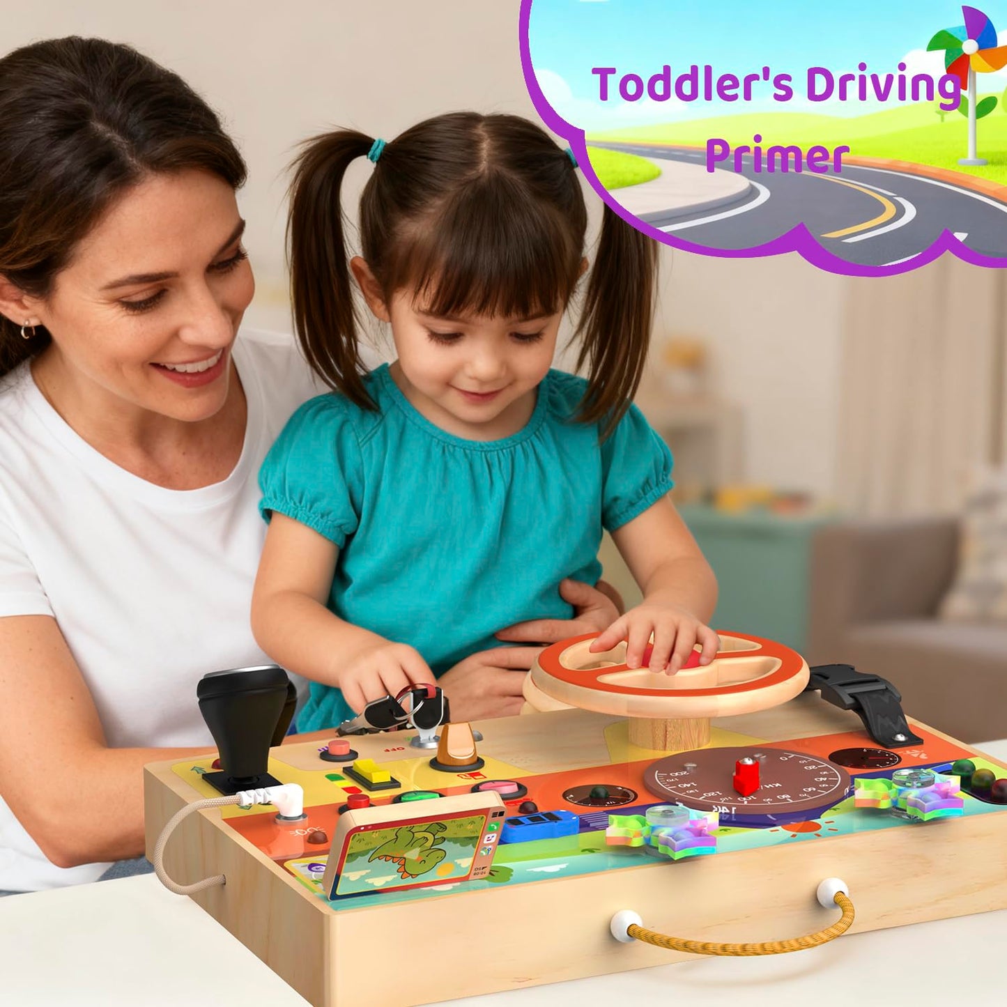 UdoUto Montessori Busy Board – Steering Wheel Car Toy for Toddlers 1-3