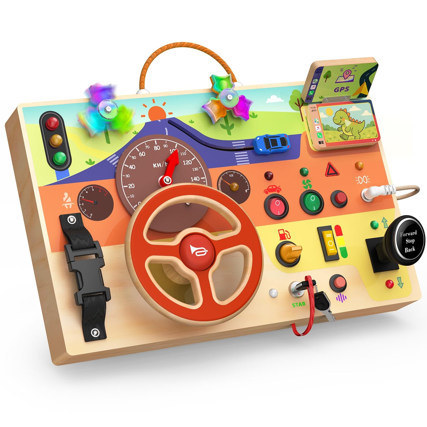 UdoUto Montessori Busy Board – Steering Wheel Car Toy for Toddlers 1-3